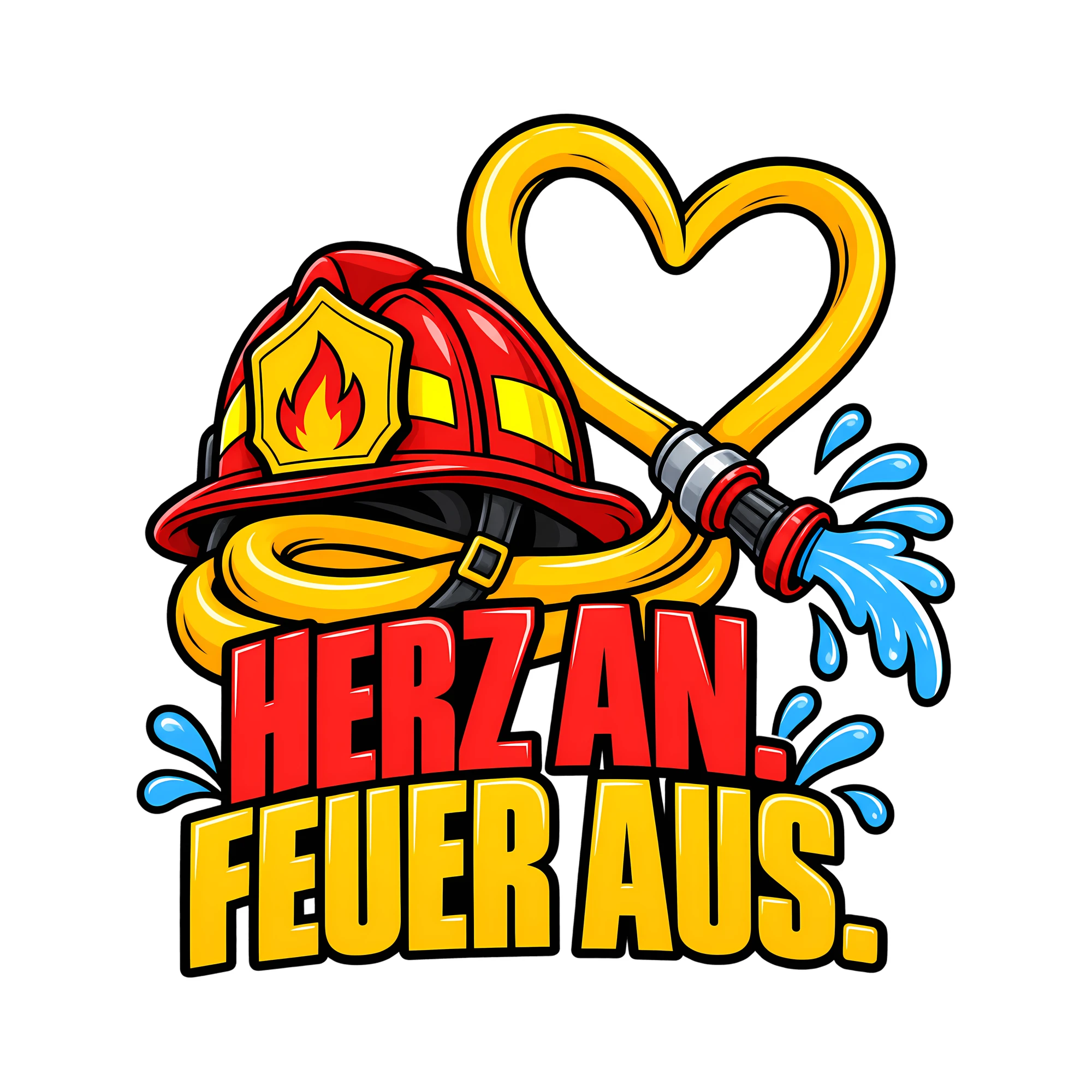 Bügelbild HERZ AN. FEUER AUS. als Grafik auf weißem Hintergrund (BB011637)