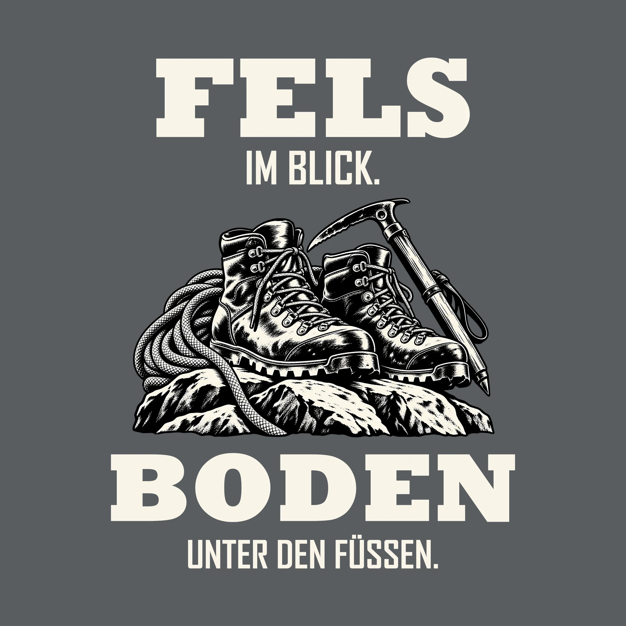 Bügelbild FELS IM BLICK. BODEN UNTER DEN FÜSSEN. als Grafik auf dunklem Hintergrund (BB013176)