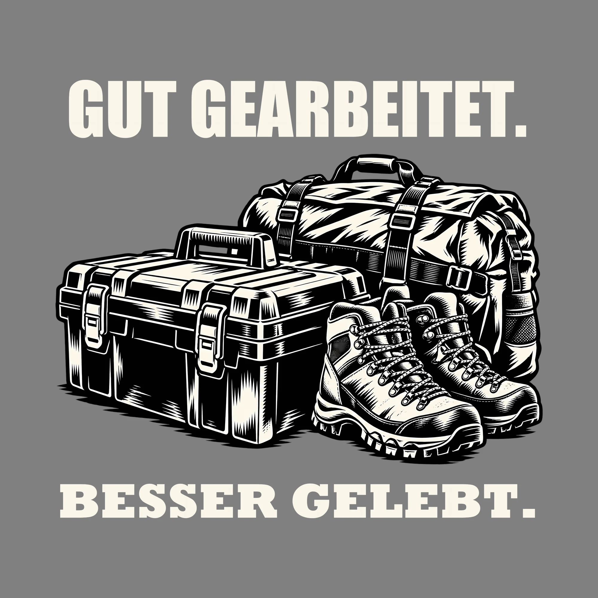 Bügelbild GUT GEARBEITET. BESSER GELEBT. als Grafik auf dunklem Hintergrund (BB011526)