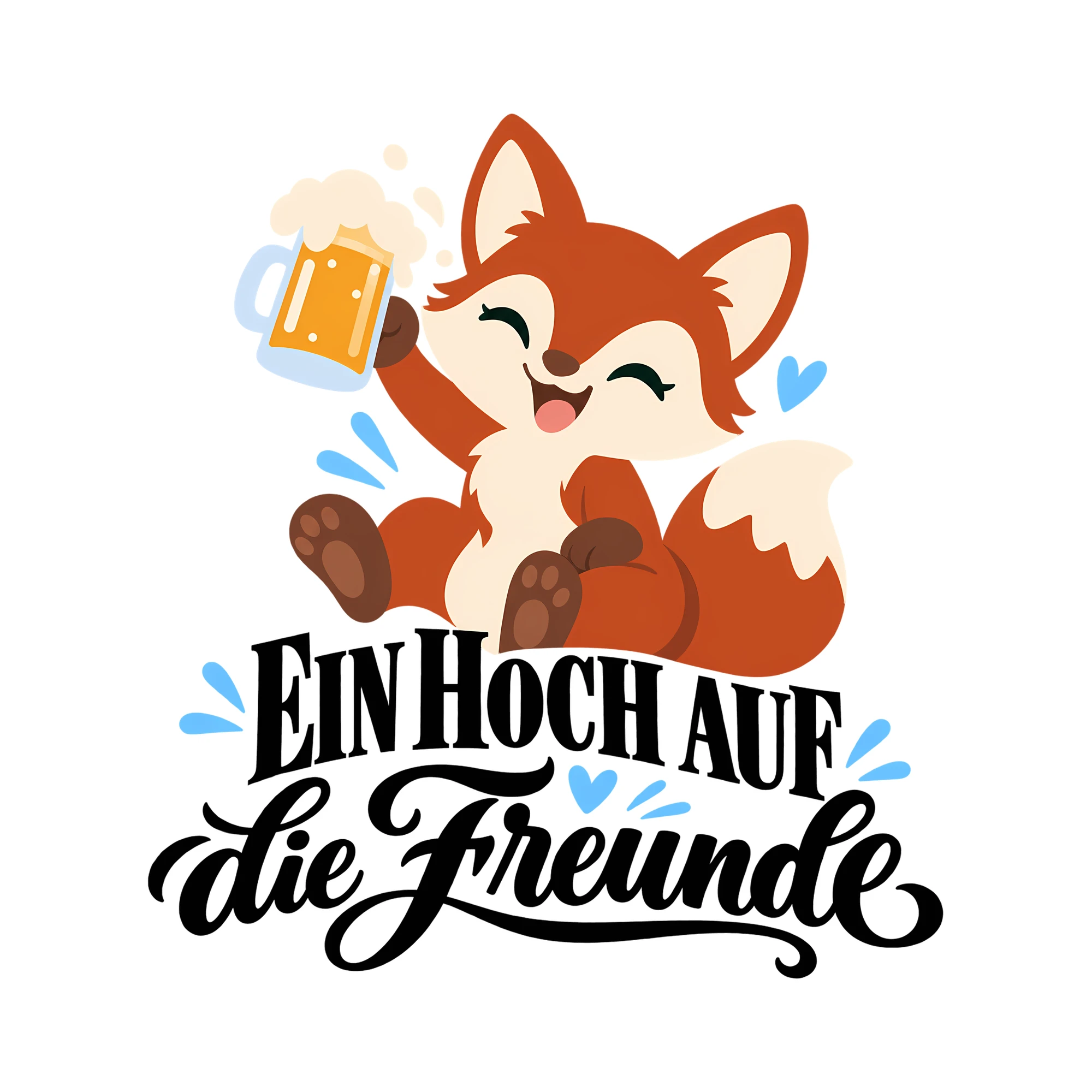 Bügelbild Ein Hoch auf die Freunde als Grafik auf weißem Hintergrund (BB011869)