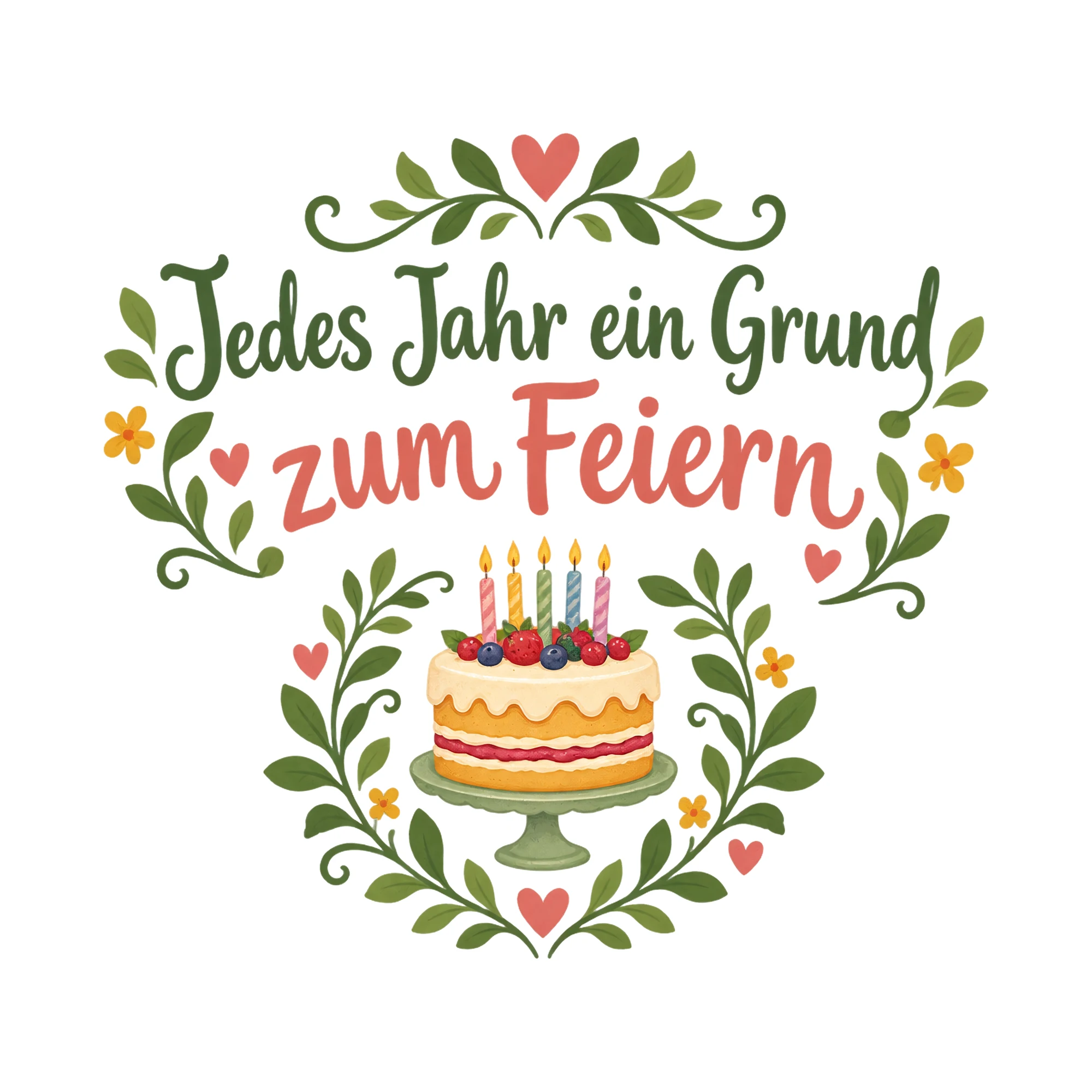Bügelbild Jedes Jahr ein Grund zum Feiern als Grafik auf weißem Hintergrund (BB020554)