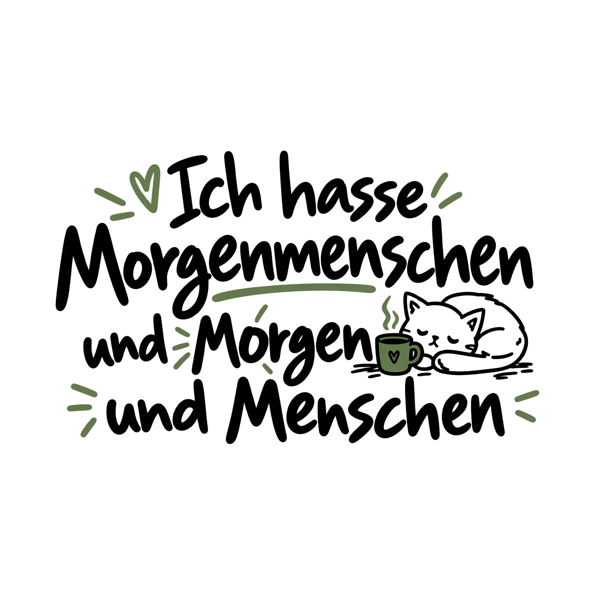 Bügelbild Ich hasse Morgenmenschen und Morgen und Menschen, Lustiger Shirt Spruch als Grafik auf weißem Hintergrund (BB014737)