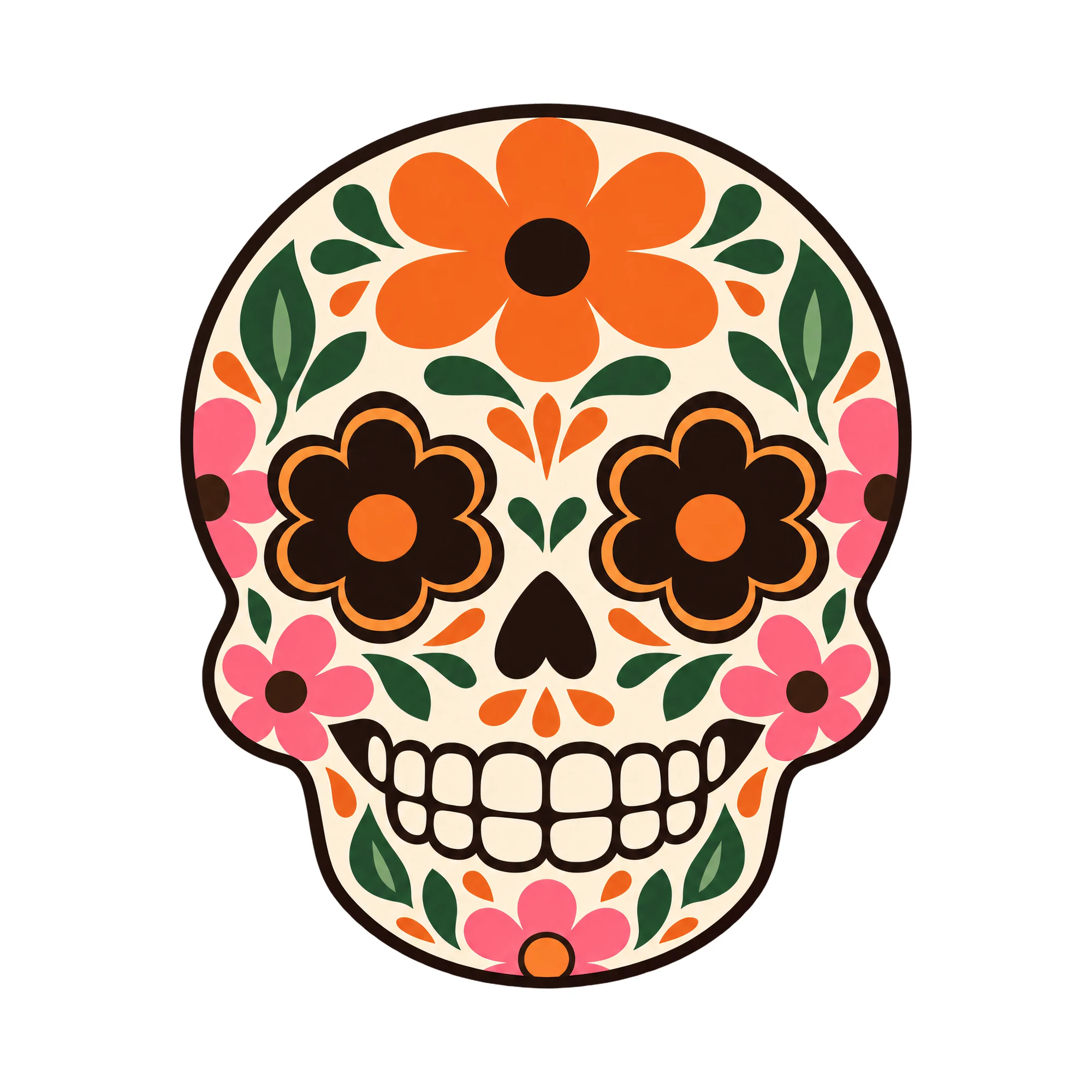Bügelbild Día de los Muertos Schädel, Lustiger Shirt Motiv als Grafik auf weißem Hintergrund (BB015987)