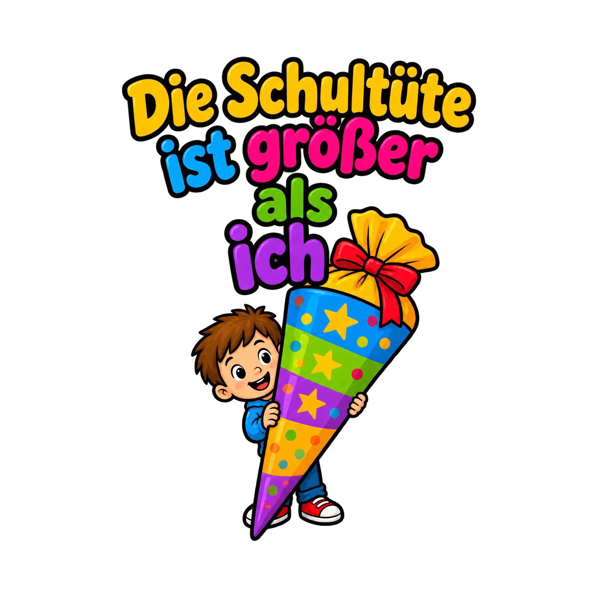 Bügelbild Die schultuete ist groesser als ich als Grafik auf weißem Hintergrund (BB016388)