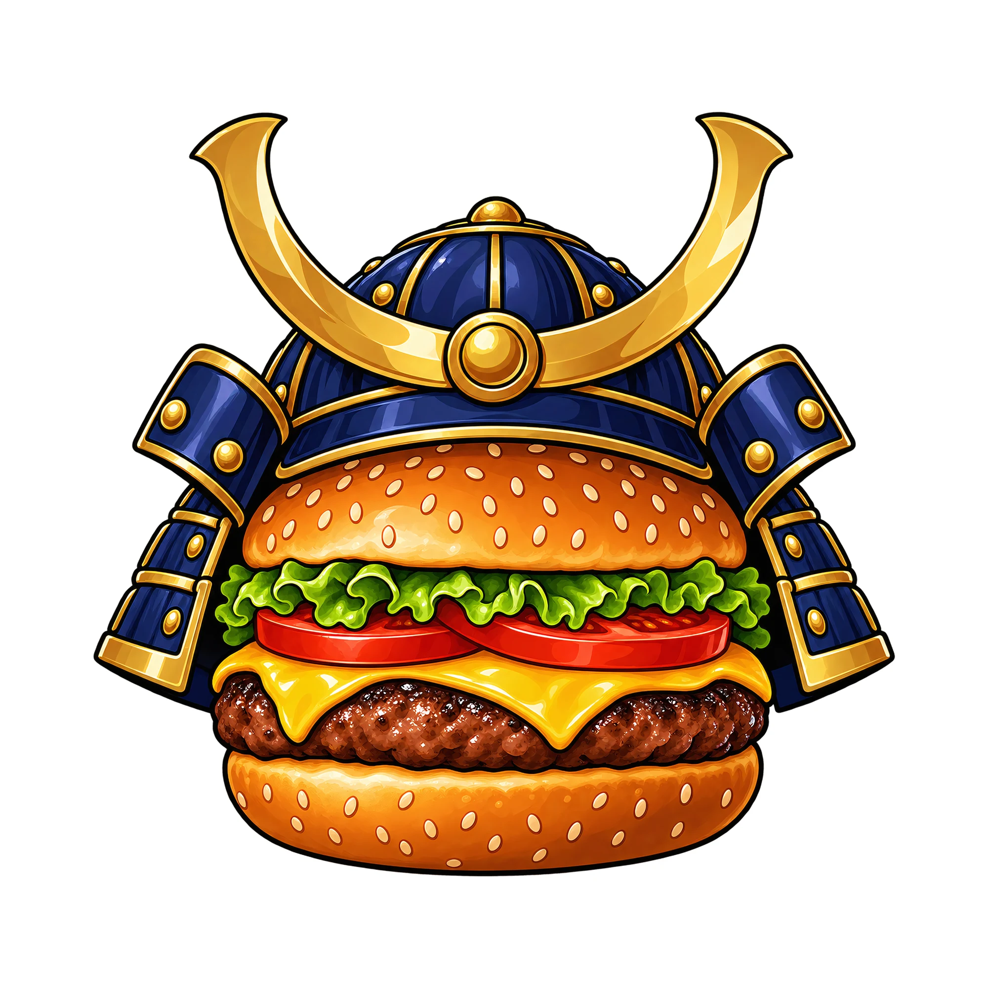 Bügelbild Samurai Burger, Lustiger Shirt Motiv als Grafik auf weißem Hintergrund (BB015063)