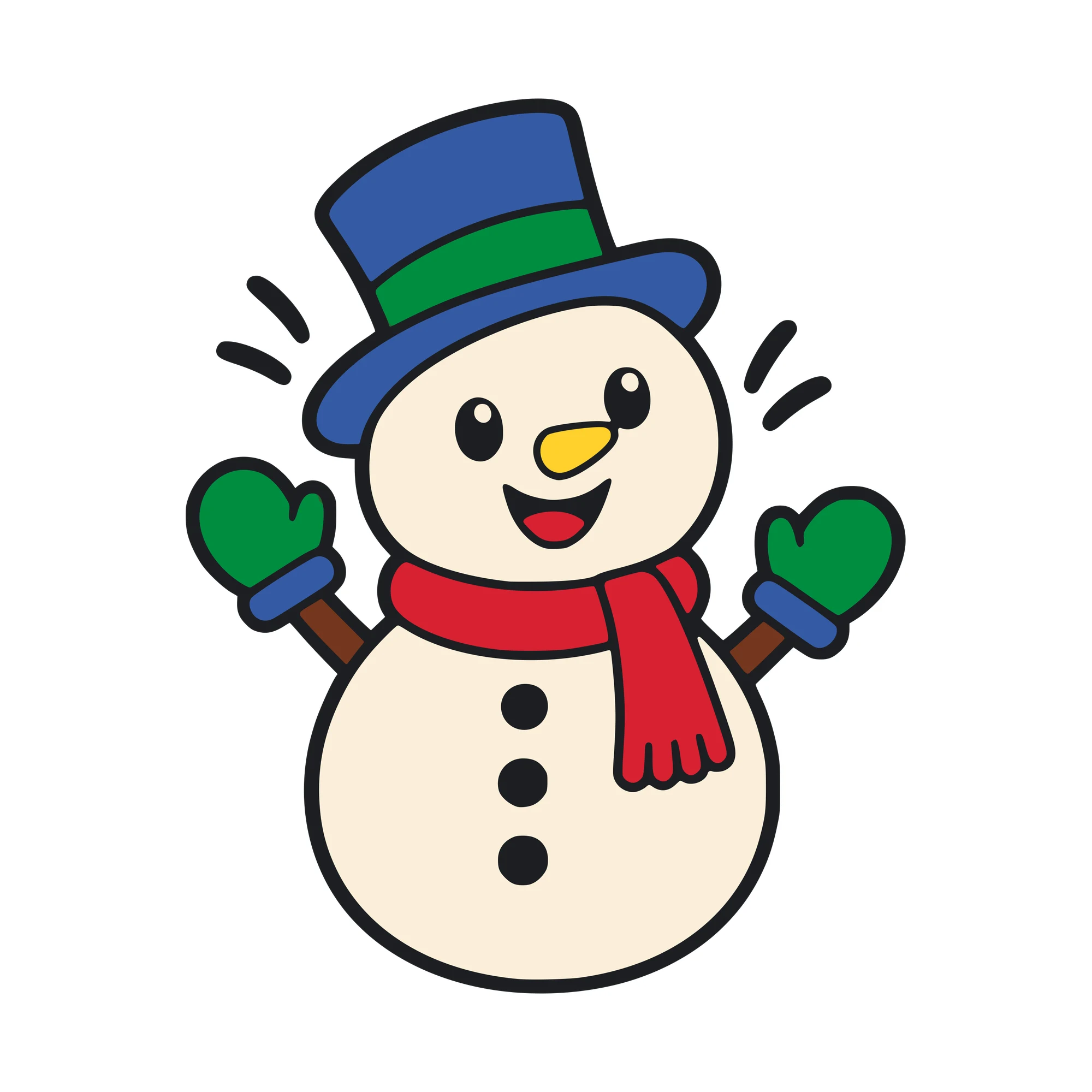 Bügelbild Schneemann im Comic-Stil als Grafik auf weißem Hintergrund (BB011005)