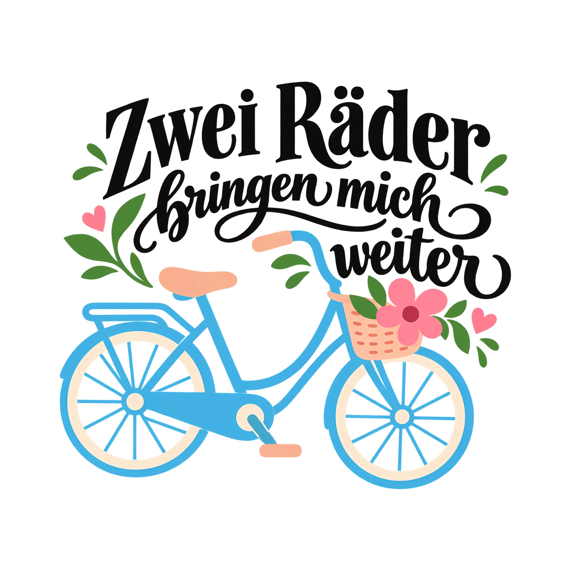 Bügelbild Zwei Räder bringen mich weiter als Grafik auf weißem Hintergrund (BB013783)