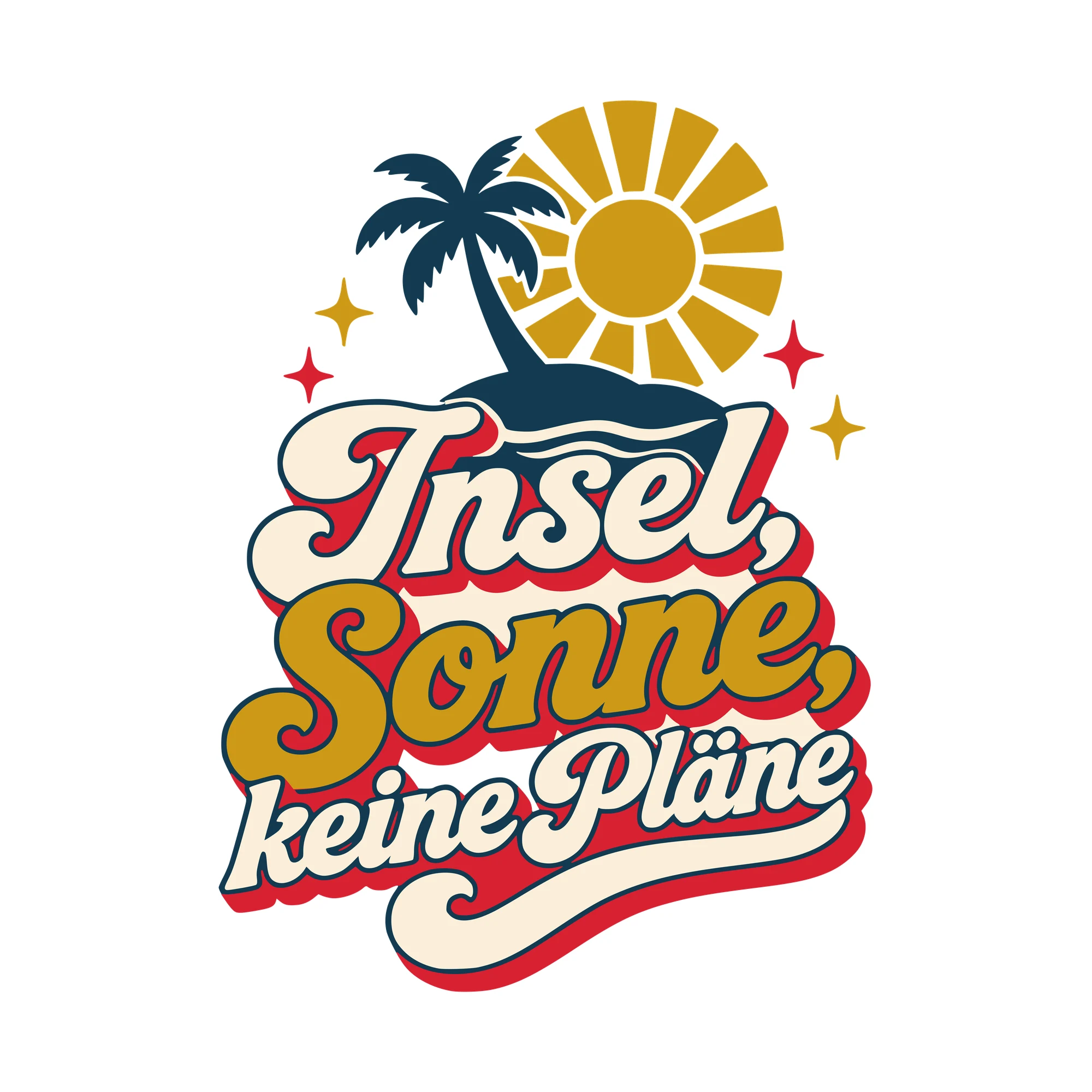 Bügelbild Insel, Sonne, keine Pläne als Grafik auf weißem Hintergrund (BB010474)