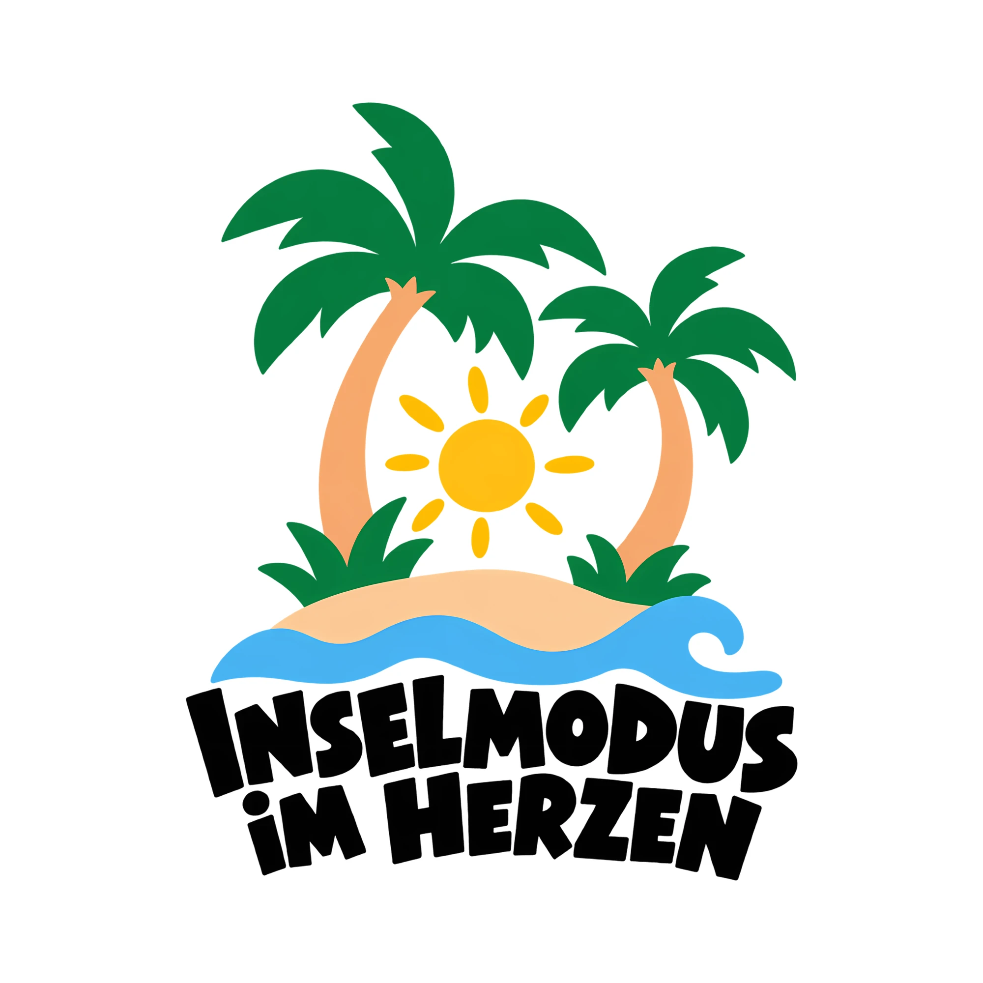 Bügelbild INSELMODUS IM HERZEN als Grafik auf weißem Hintergrund (BB011905)