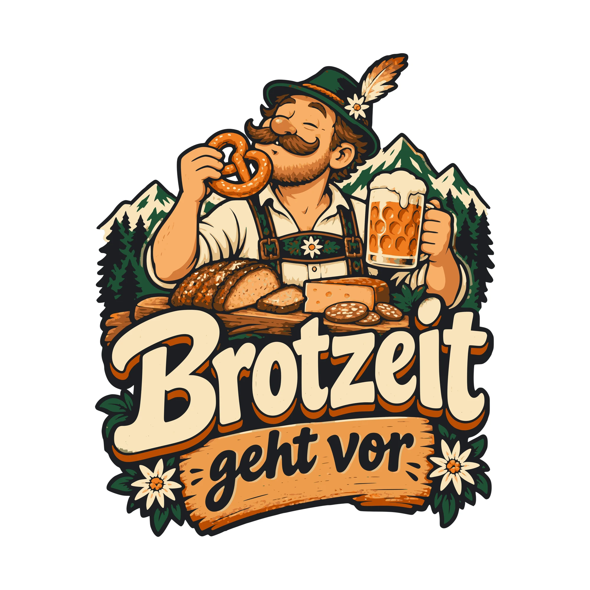 Bügelbild Brotzeit geht vor als Grafik auf weißem Hintergrund (BB011279)