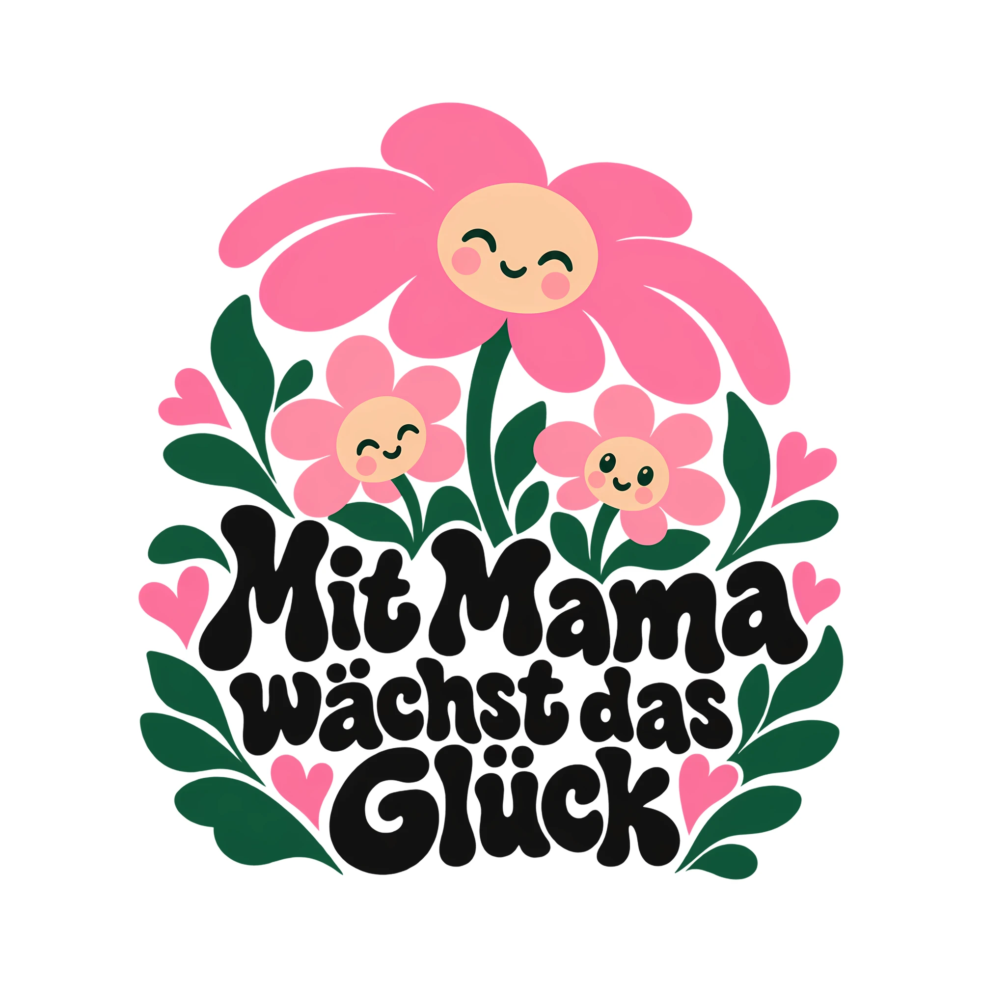 Bügelbild Mit Mama wächst das Glück als Grafik auf weißem Hintergrund (BB012394)