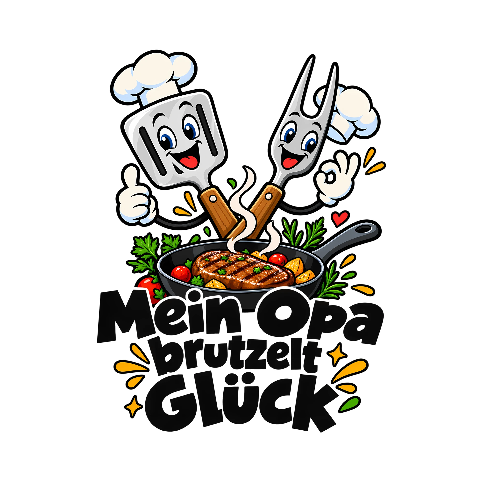 Bügelbild Mein Opa brutzelt Glück als Grafik auf weißem Hintergrund (BB012536)