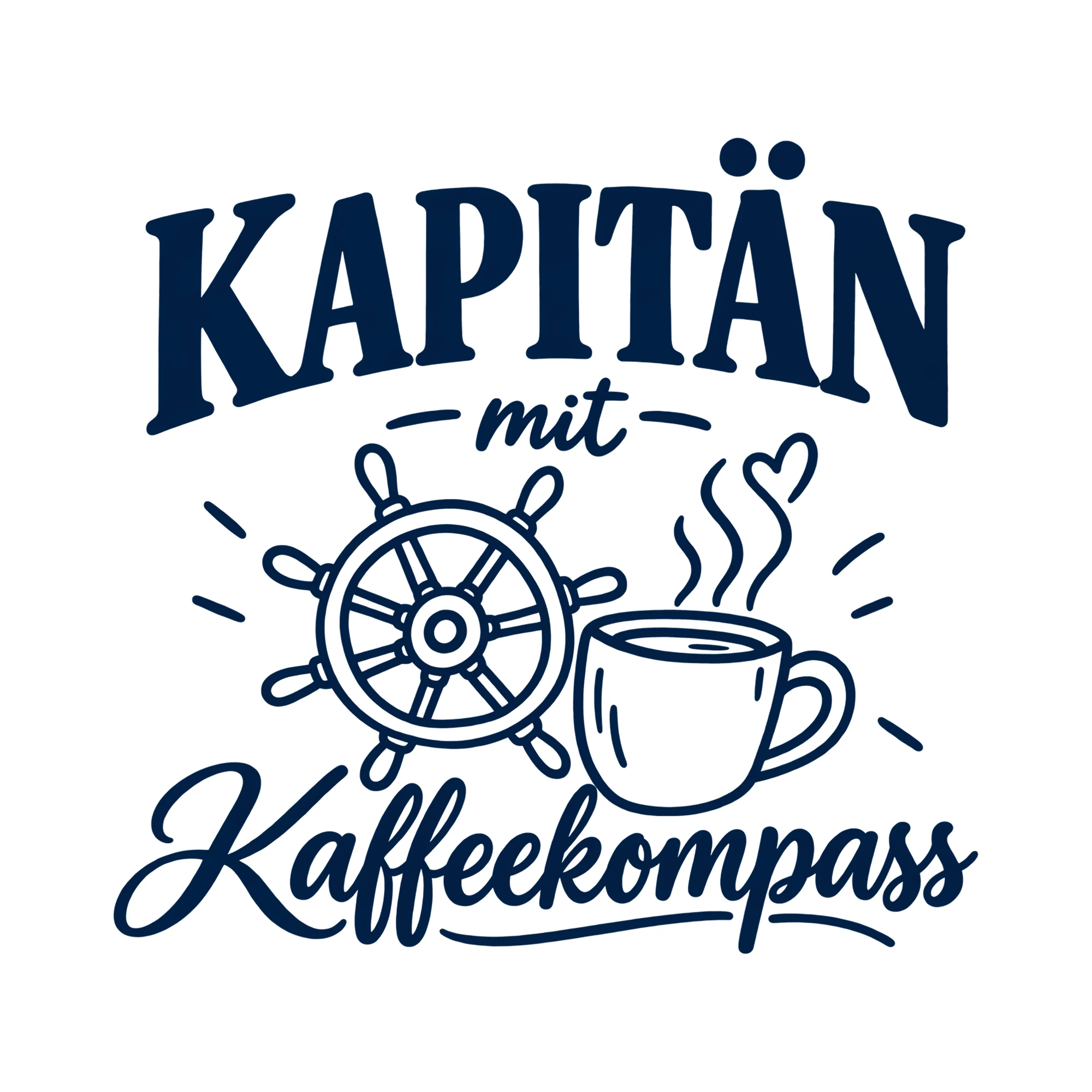 Bügelbild Kapitän mit Kaffeekompass als Grafik auf weißem Hintergrund (BB012205)