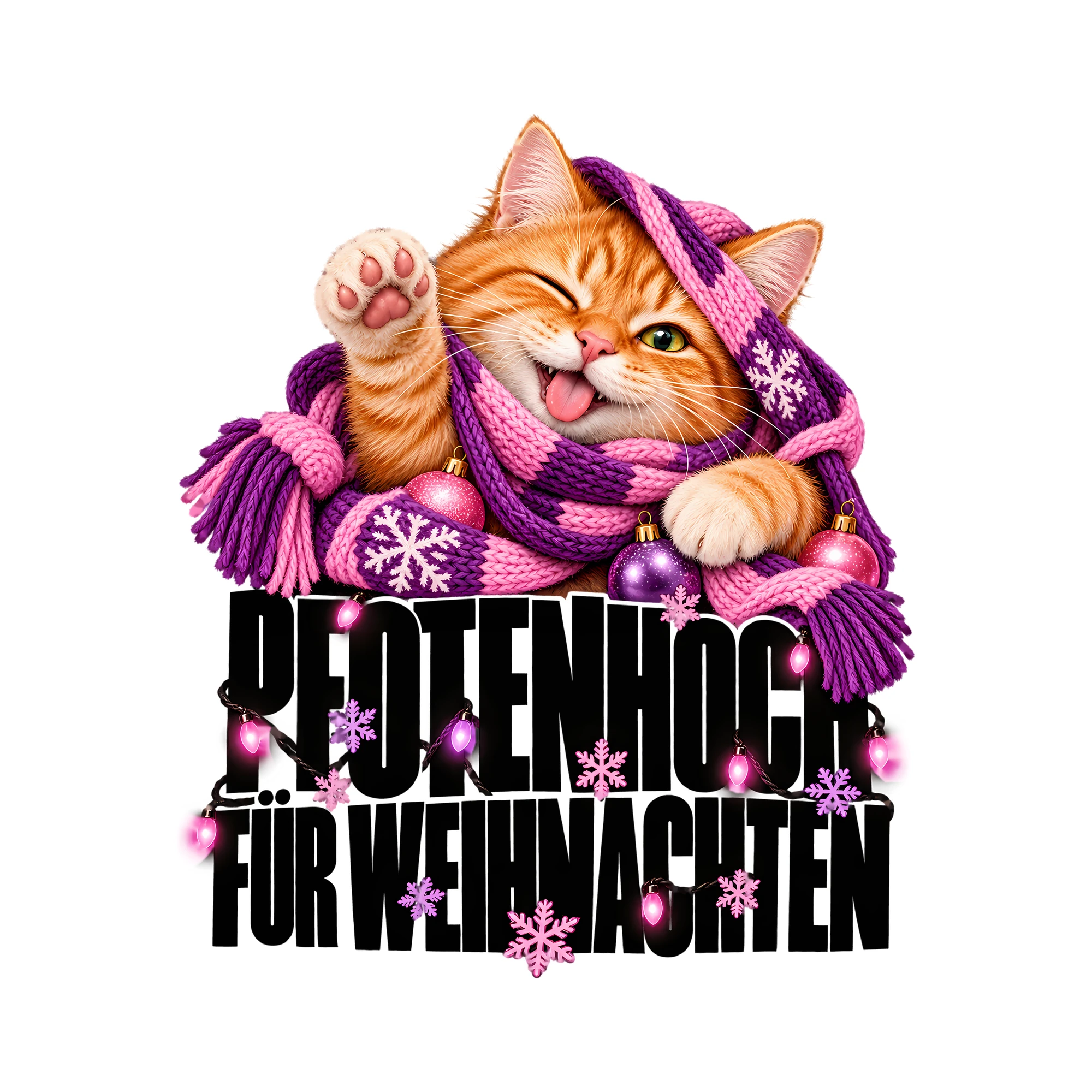 Bügelbild Pfoten hoch für Weihnachten als Grafik auf weißem Hintergrund (BB013912)