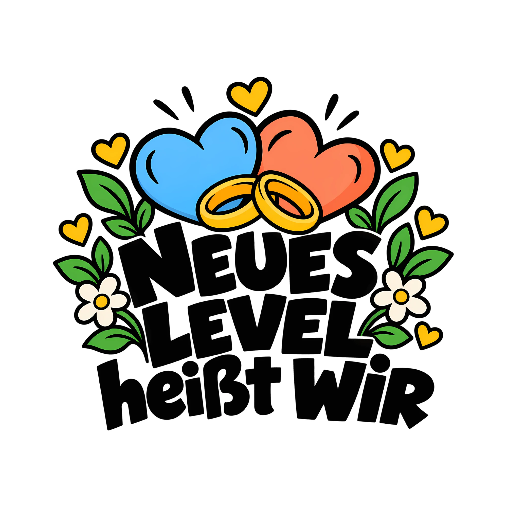 Bügelbild NEUES LEVEL heißt WIR als Grafik auf weißem Hintergrund (BB012945)