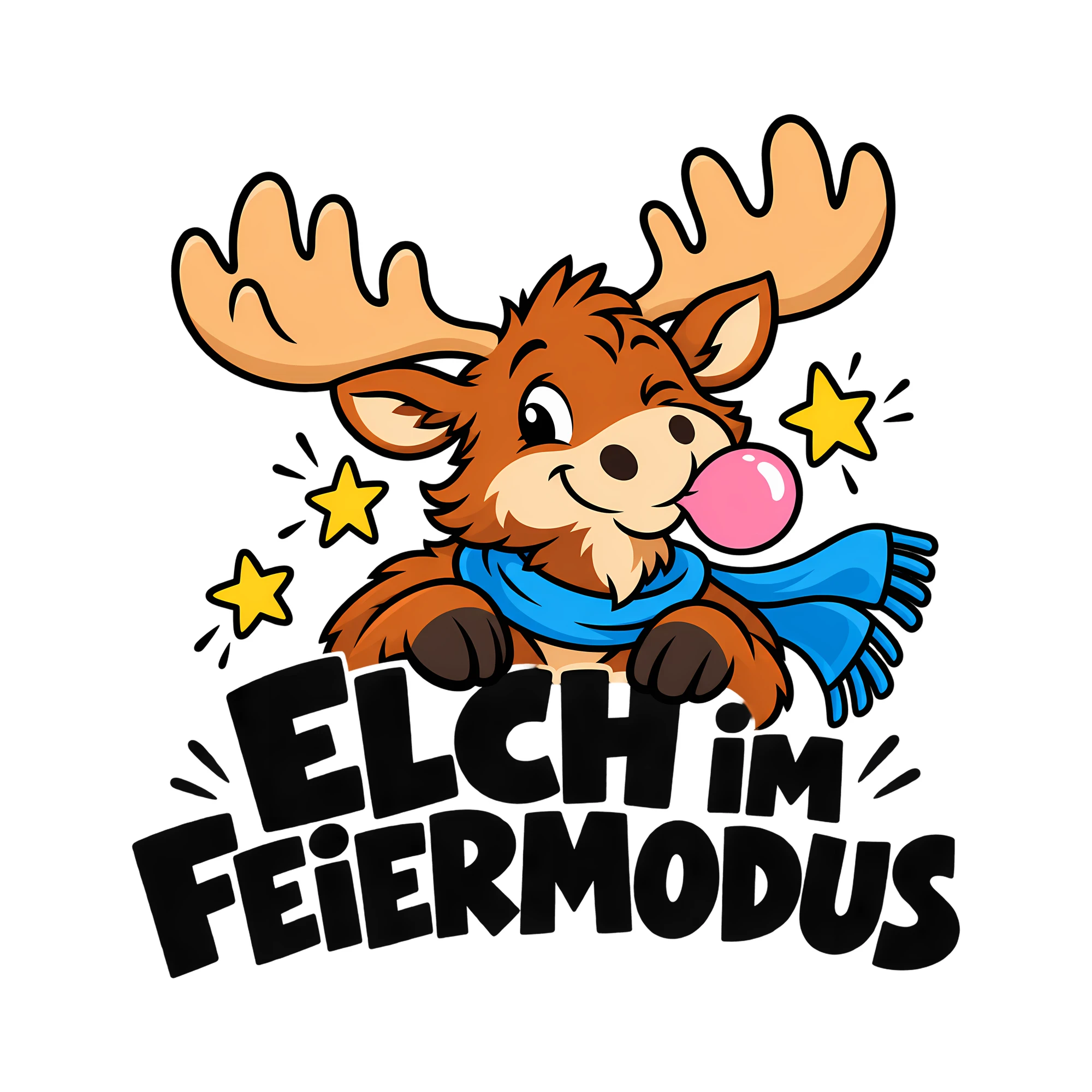 Bügelbild ELCH IM FEIERMODUS als Grafik auf weißem Hintergrund (BB011908)
