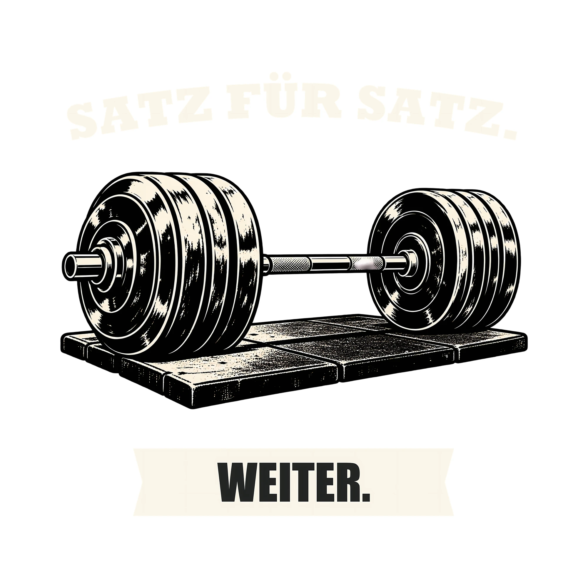 Bügelbild SATZ FÜR SATZ. WEITER. als Grafik auf weißem Hintergrund (BB013721)