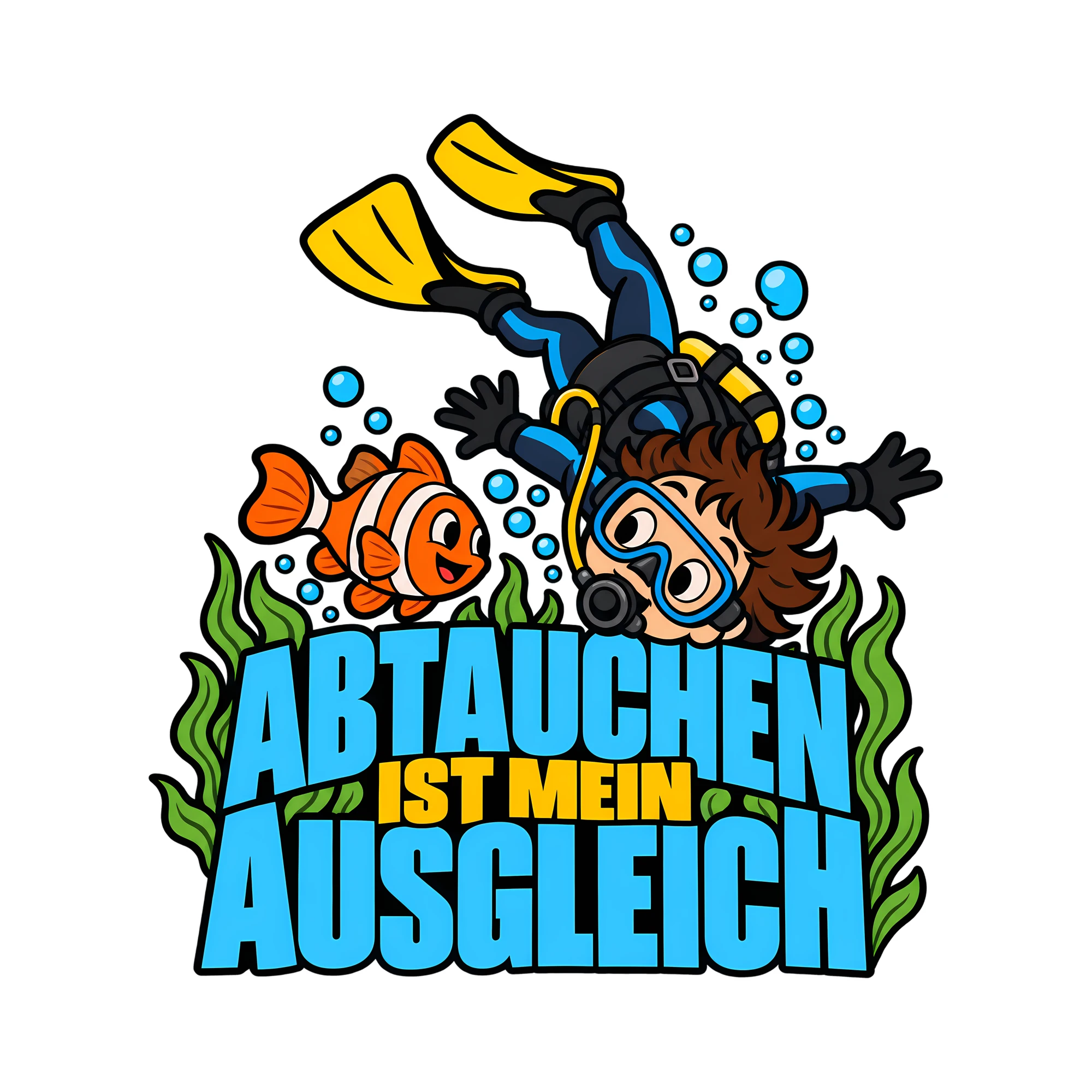 Bügelbild ABTAUCHEN IST MEIN AUSGLEICH als Grafik auf weißem Hintergrund (BB013759)