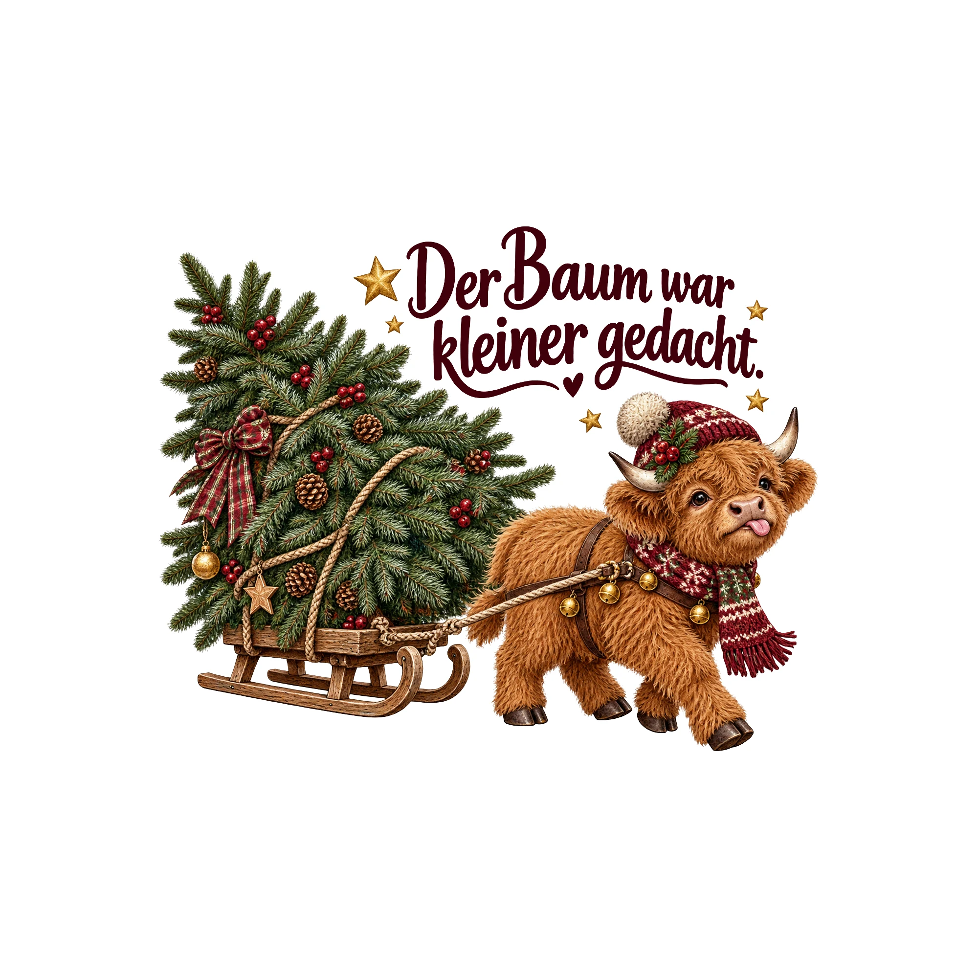 Bügelbild Der Baum war kleiner gedacht. als Grafik auf weißem Hintergrund (BB011355)