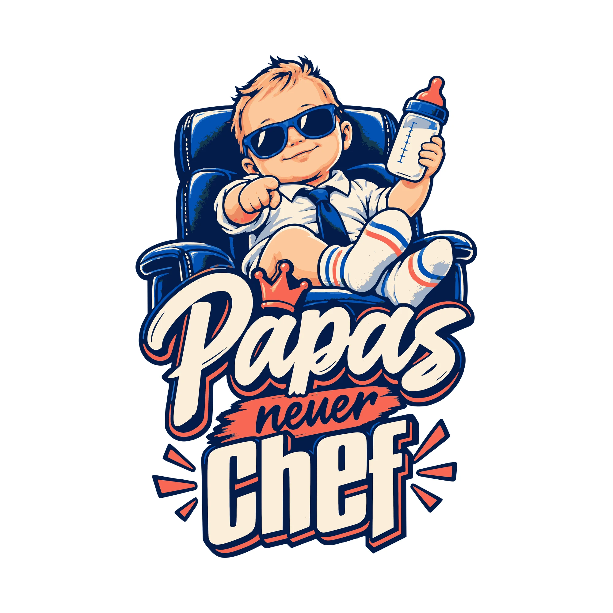 Bügelbild Papas neuer Chef als Grafik auf weißem Hintergrund (BB011220)