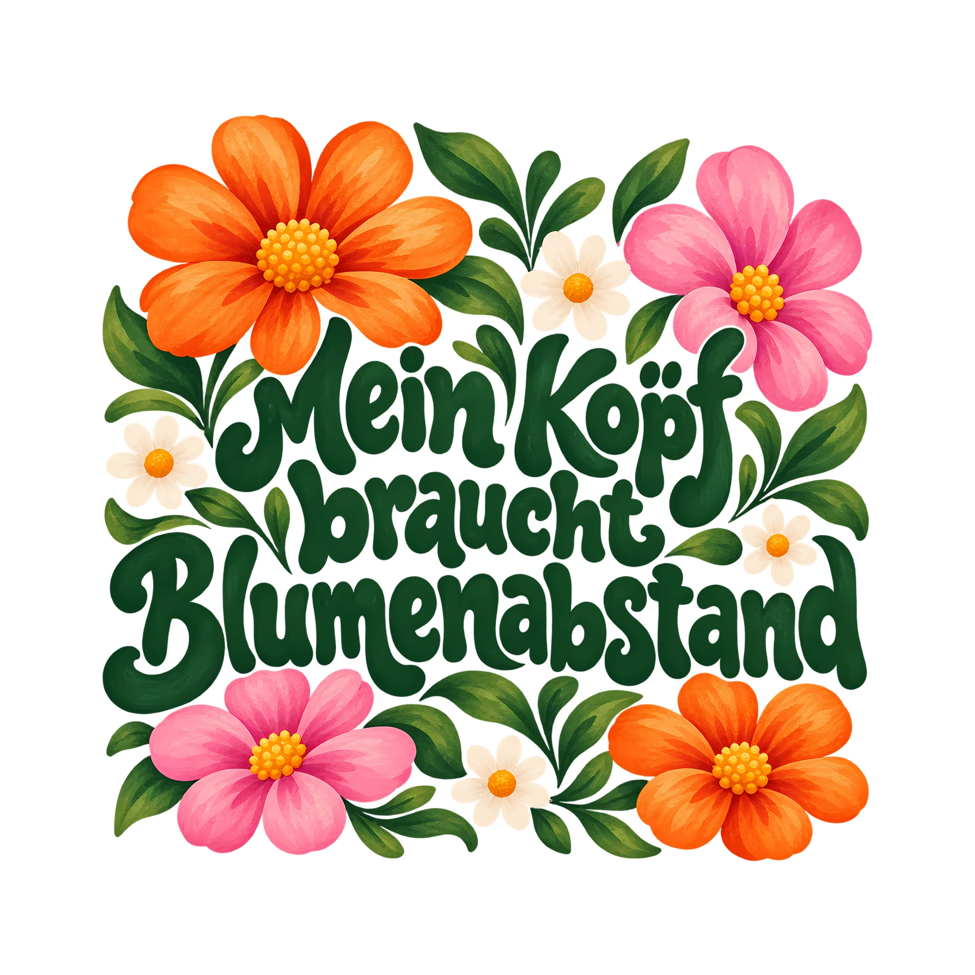 Bügelbild Mein Kopf braucht Blumenabstand als Grafik auf weißem Hintergrund (BB013285)