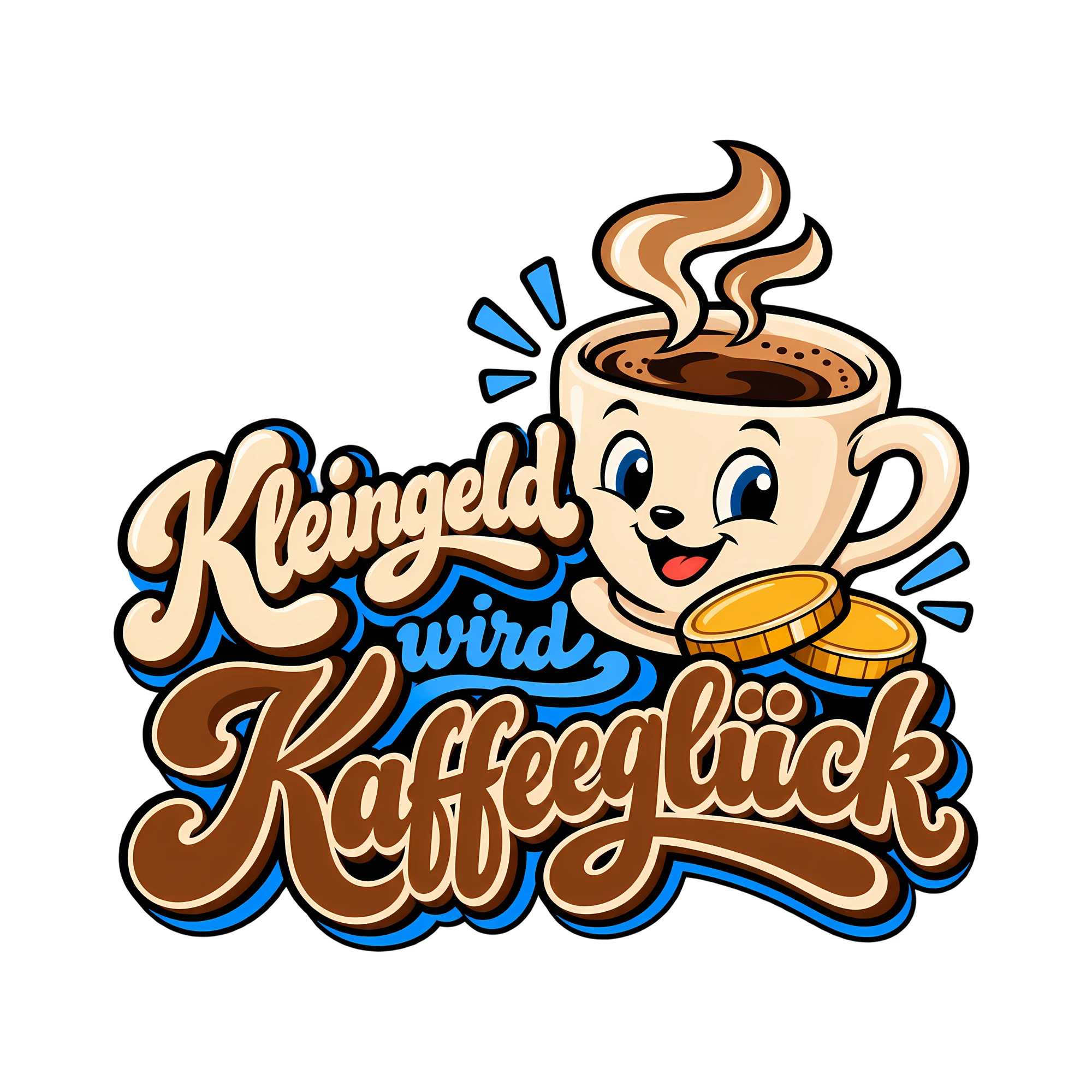 Bügelbild Kleingeld wird Kaffeeglück als Grafik auf weißem Hintergrund (BB012196)