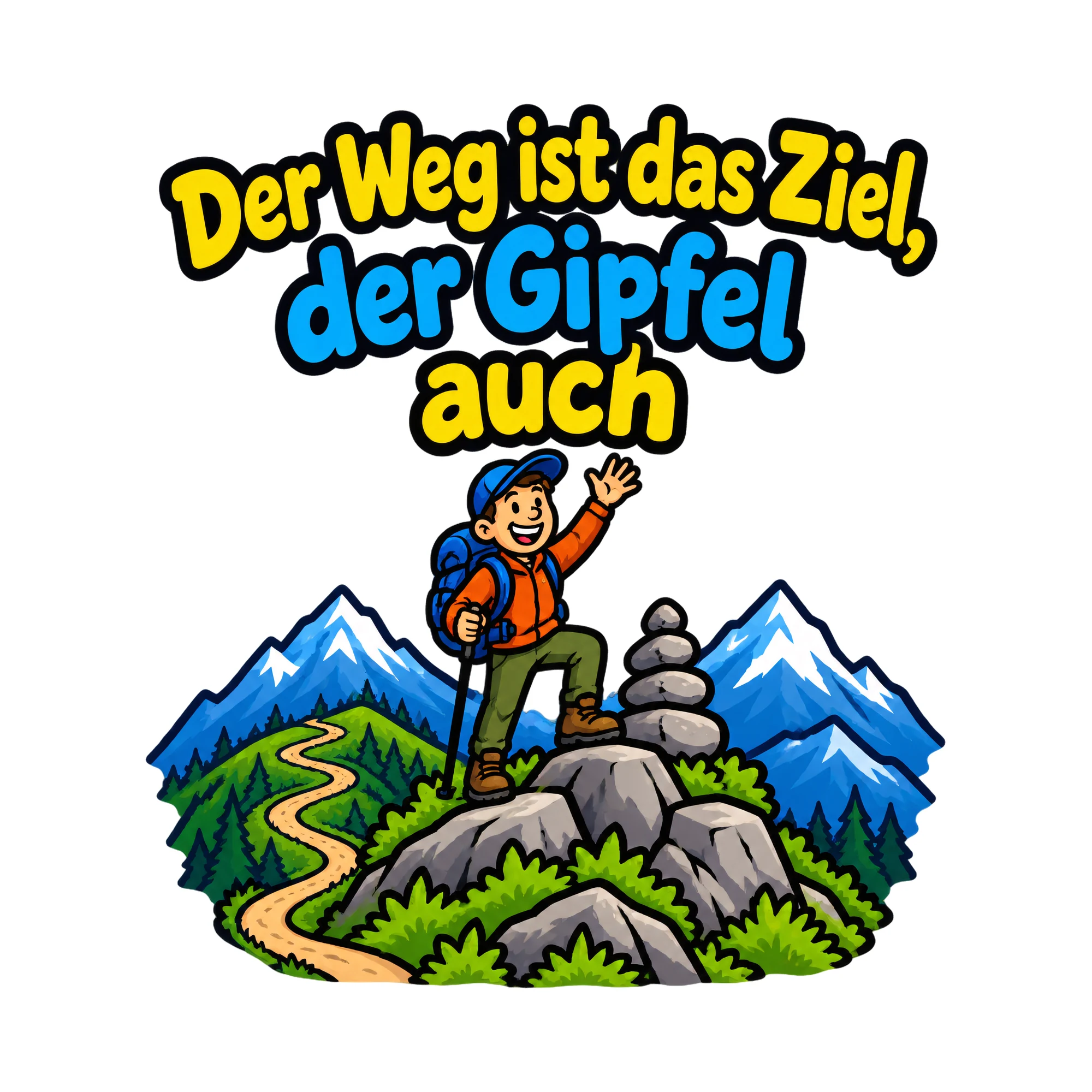 Bügelbild Der Weg ist das Ziel, der Gipfel auch als Grafik auf weißem Hintergrund (BB019393)