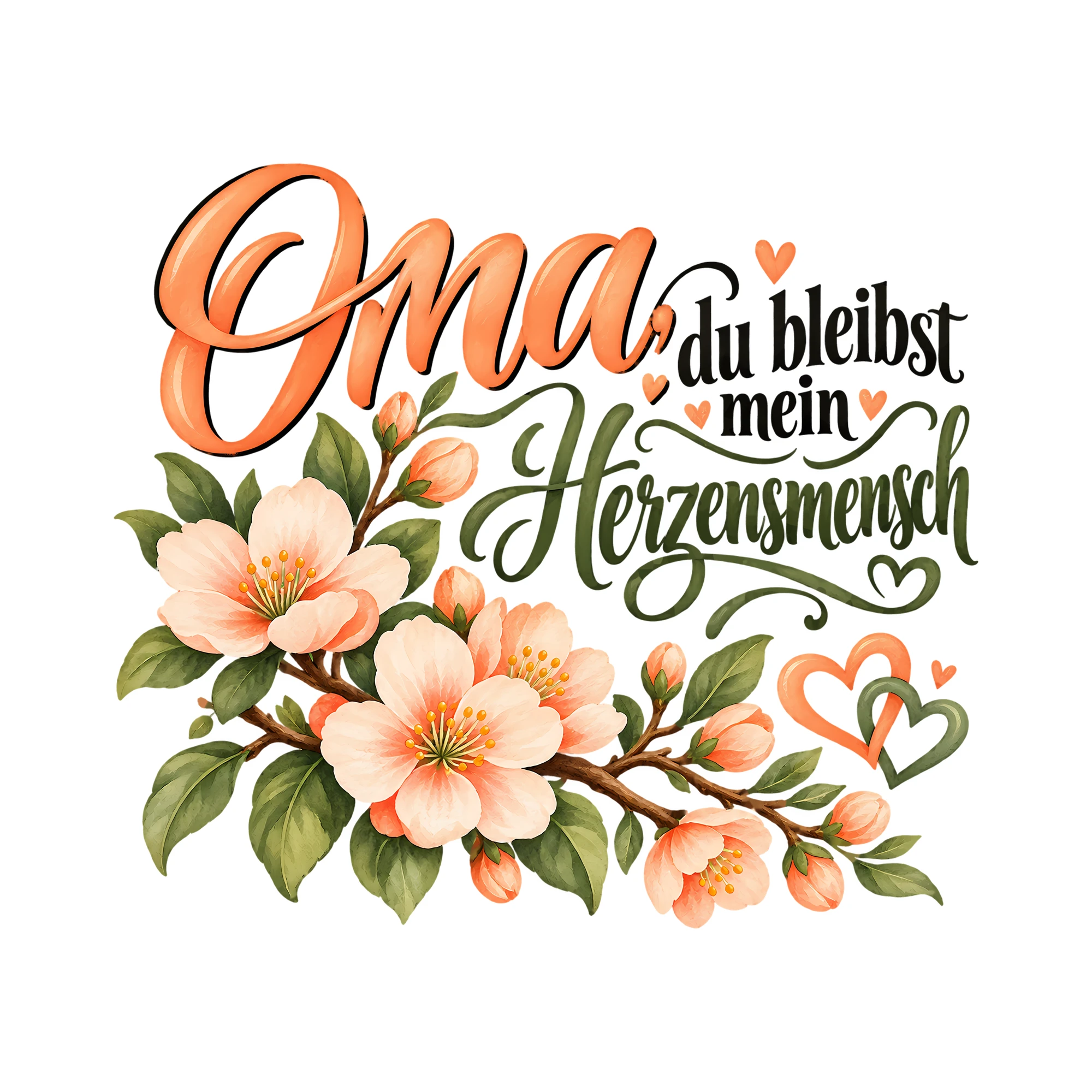 Bügelbild Oma, du bleibst mein Herzensmensch als Grafik auf weißem Hintergrund (BB012522)