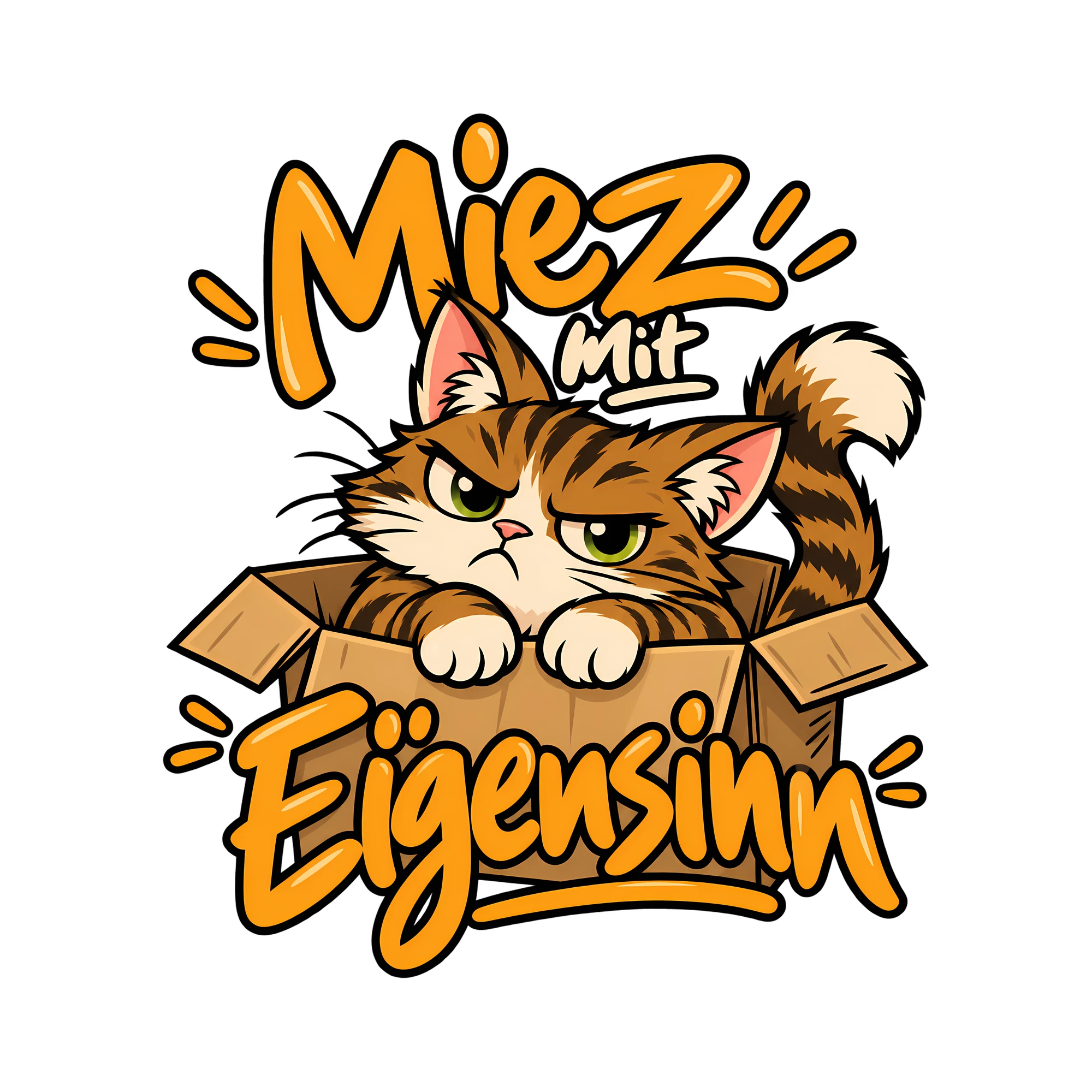 Bügelbild Miez mit Eigensinn als Grafik auf weißem Hintergrund (BB012919)
