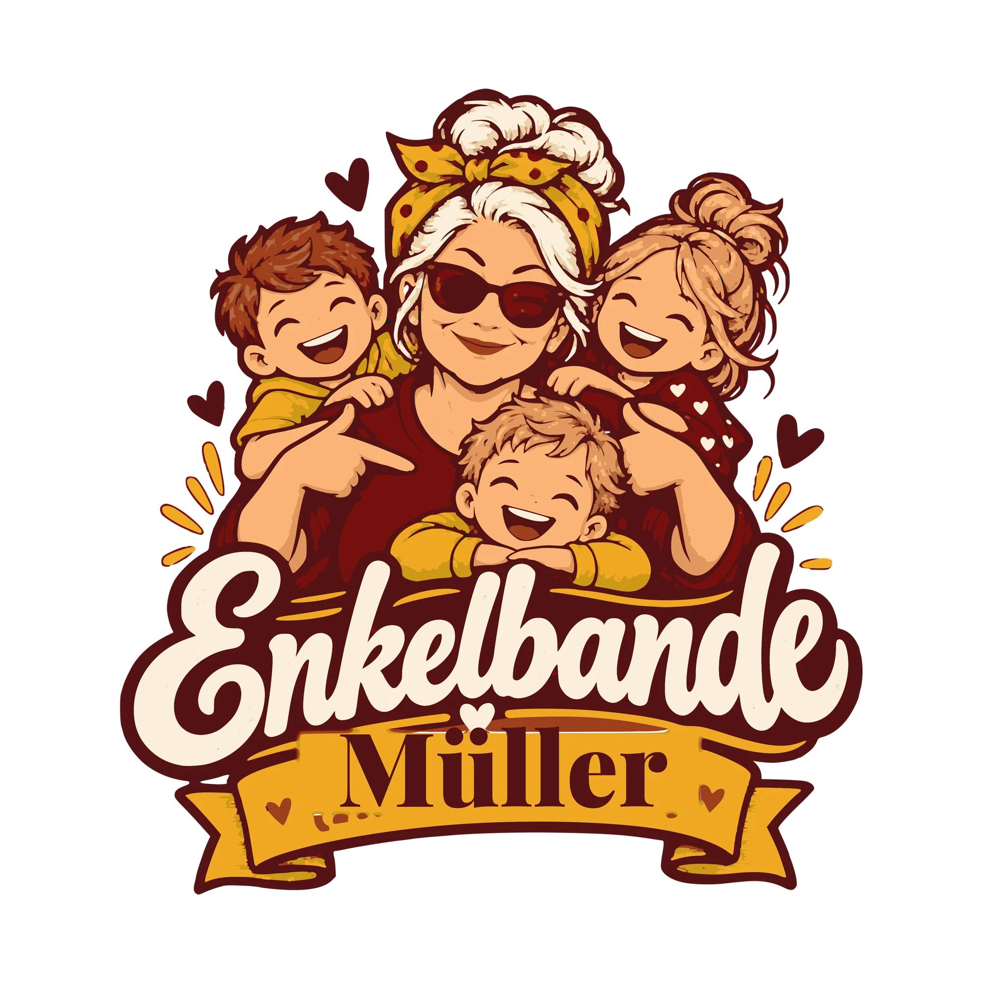 Bügelbild Enkelbande mit Nachname als Grafik auf weißem Hintergrund (BB011192)