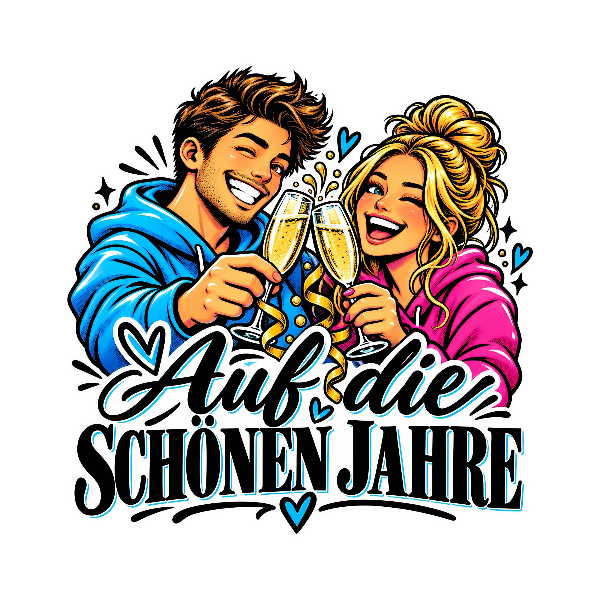 Bügelbild Auf die schönen Jahre als Grafik auf weißem Hintergrund (BB012559)