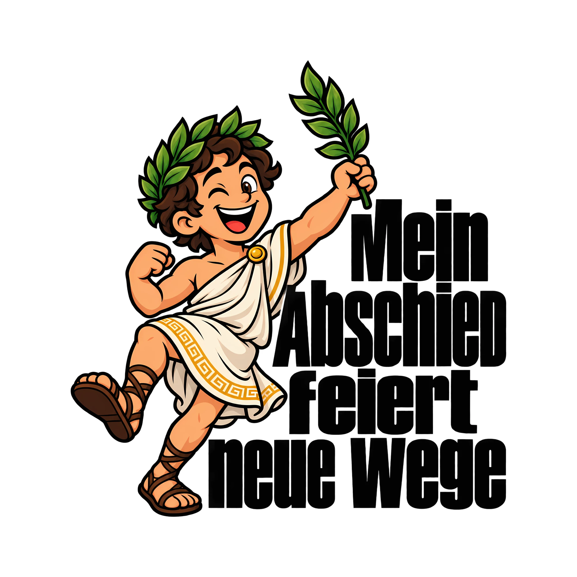 Bügelbild Mein Abschied feiert neue Wege als Grafik auf weißem Hintergrund (BB013151)