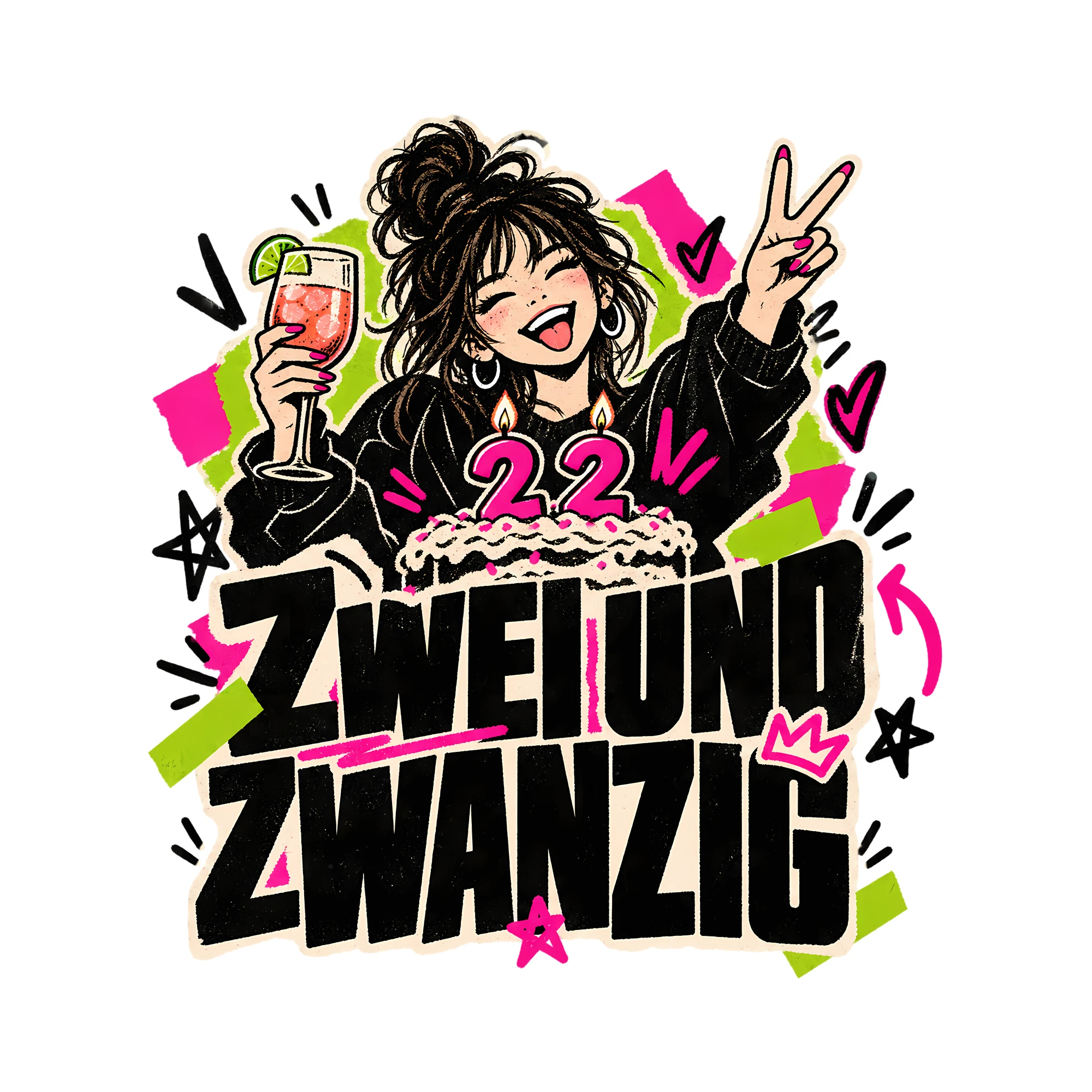 Bügelbild Zweiundzwanzig als Grafik auf weißem Hintergrund (BB012555)