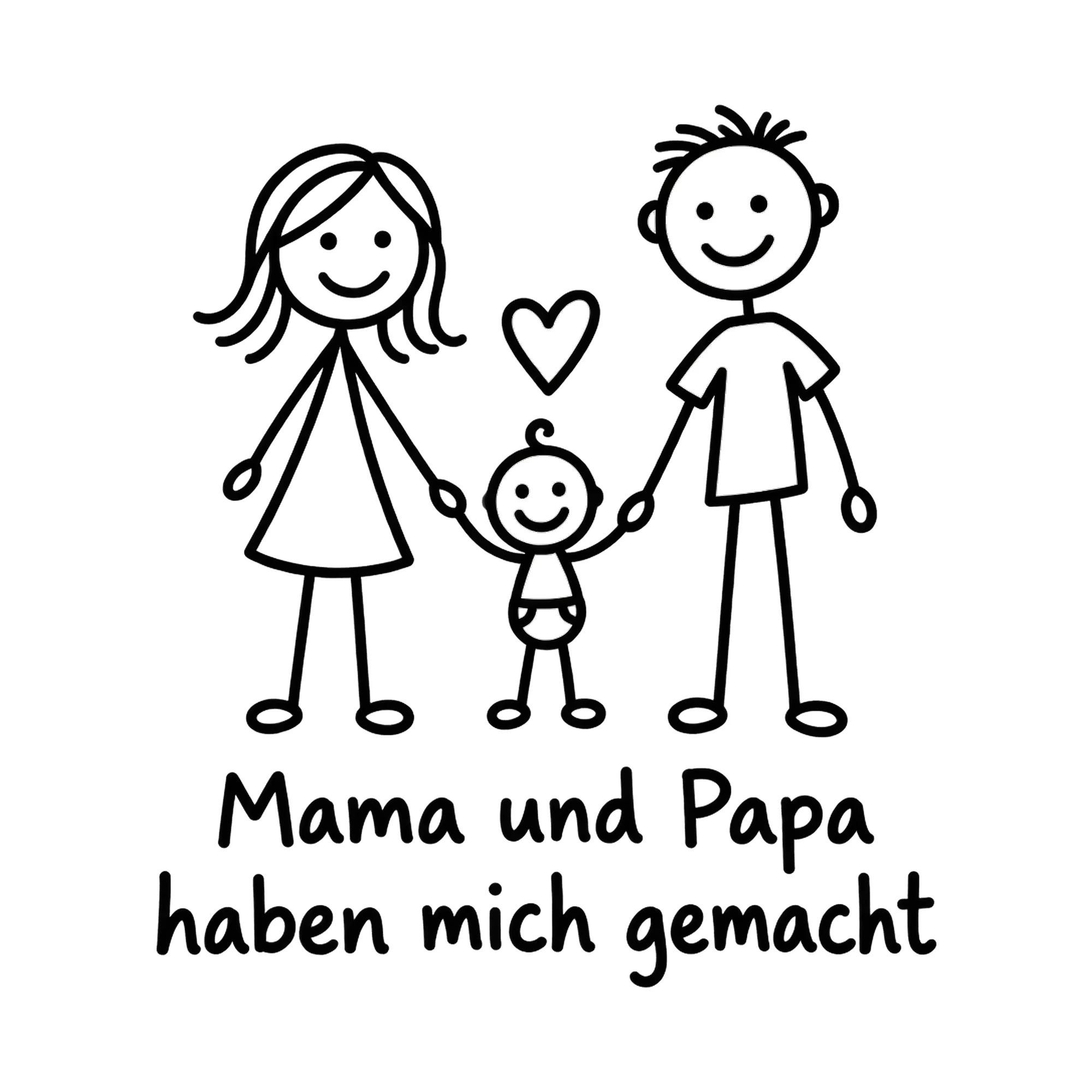 Bügelbild Mama und Papa haben mich gemacht, Babybody bügeln Motiv als Grafik auf weißem Hintergrund (BB016722)
