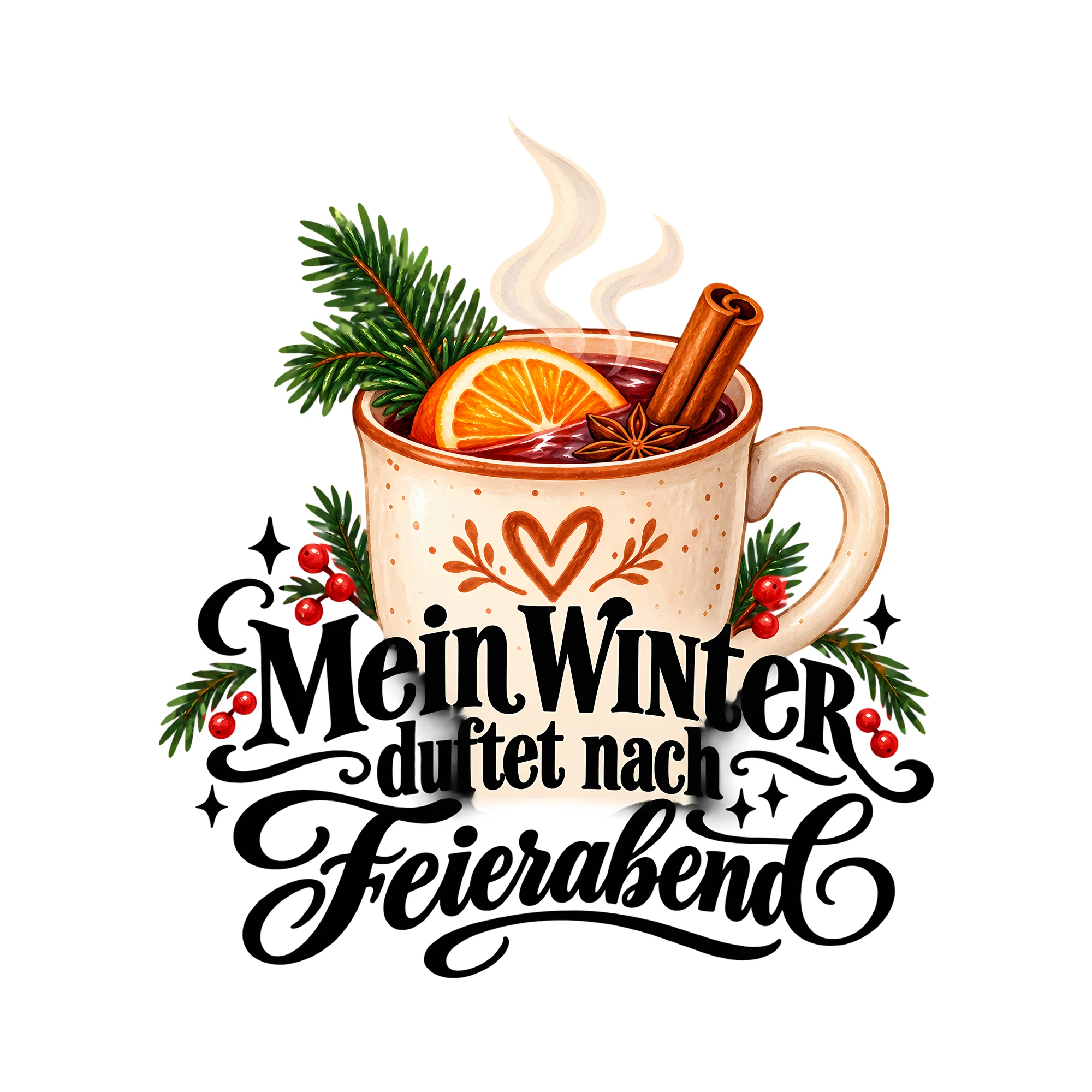 Bügelbild Mein Winter duftet nach Feierabend als Grafik auf weißem Hintergrund (BB012003)