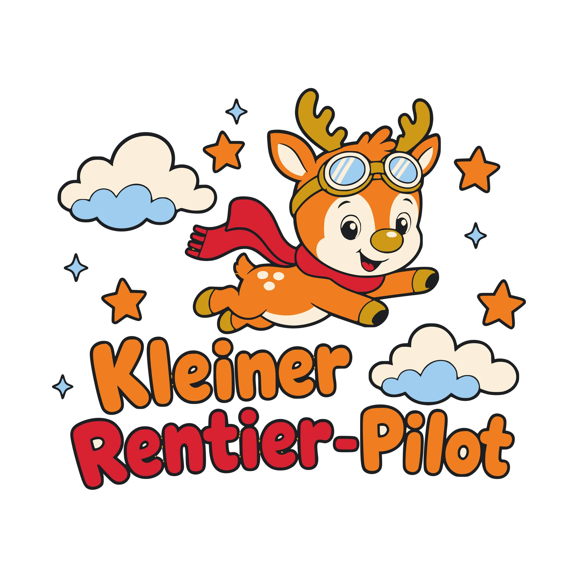 Bügelbild Kleiner Rentier-Pilot als Grafik auf weißem Hintergrund (BB010492)