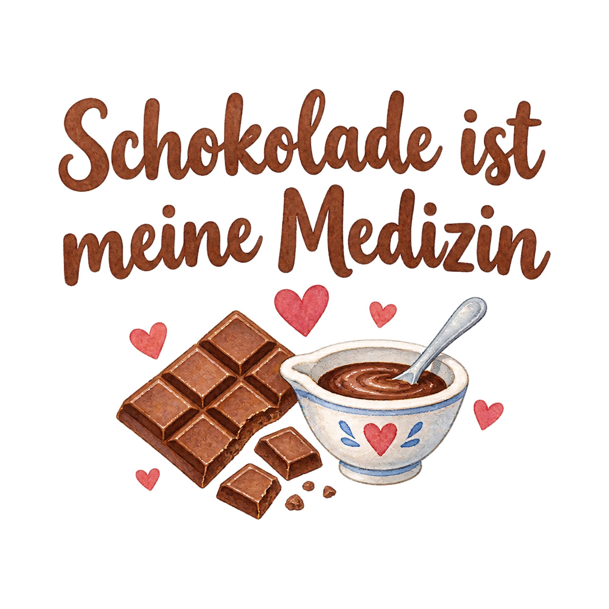 Bügelbild Schokolade ist meine Medizin als Grafik auf weißem Hintergrund (BB019644)