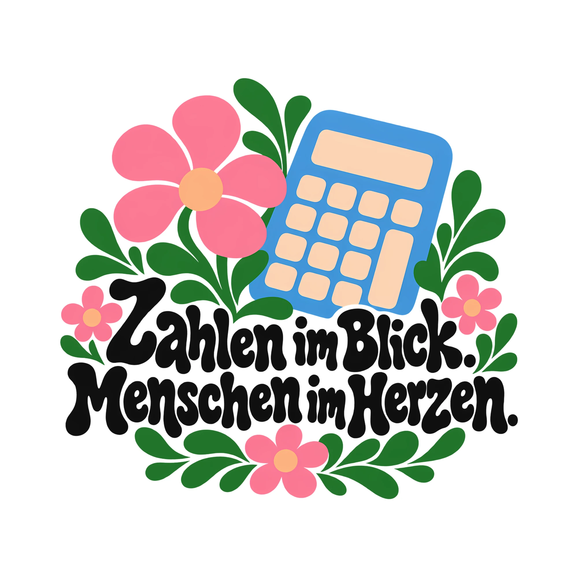 Bügelbild Zahlen im Blick. Menschen im Herzen. als Grafik auf weißem Hintergrund (BB011658)