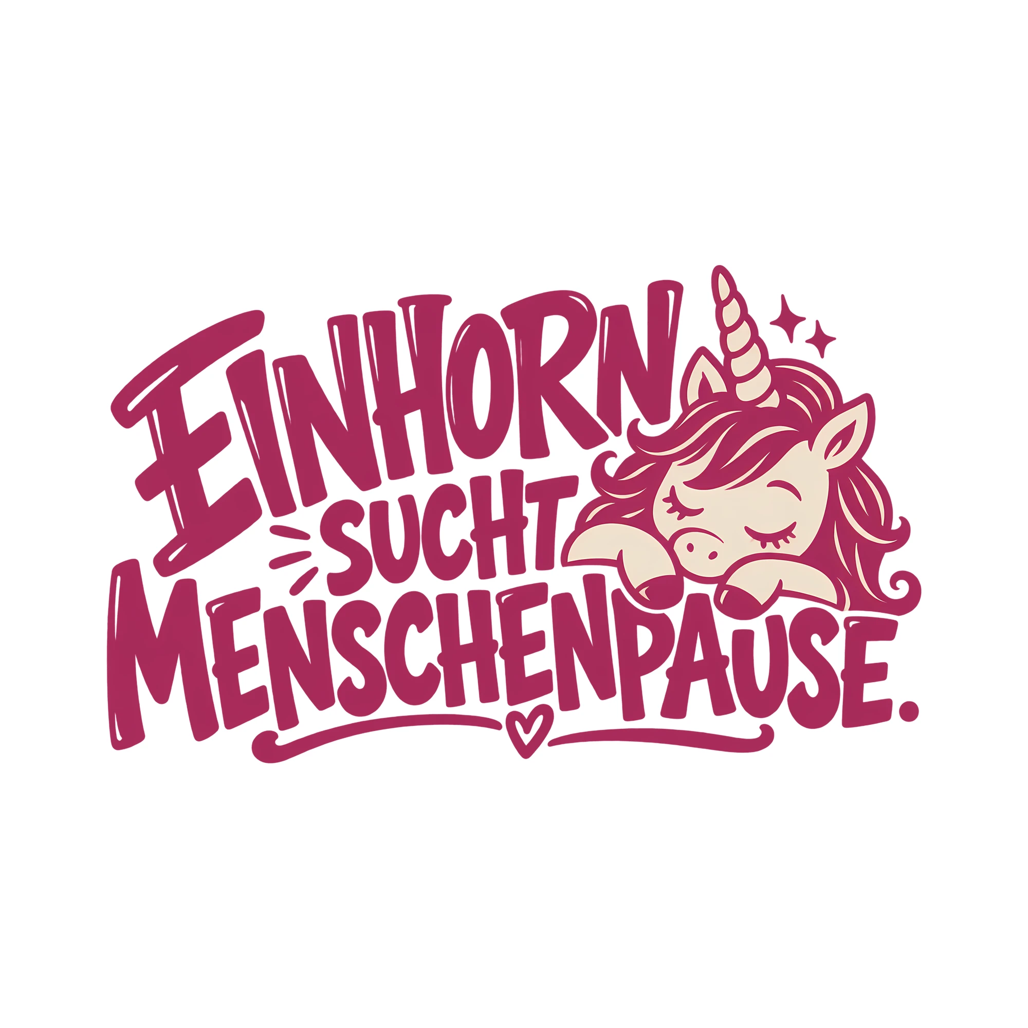 Bügelbild EINHORN SUCHT MENSCHENPAUSE. als Grafik auf weißem Hintergrund (BB013972)