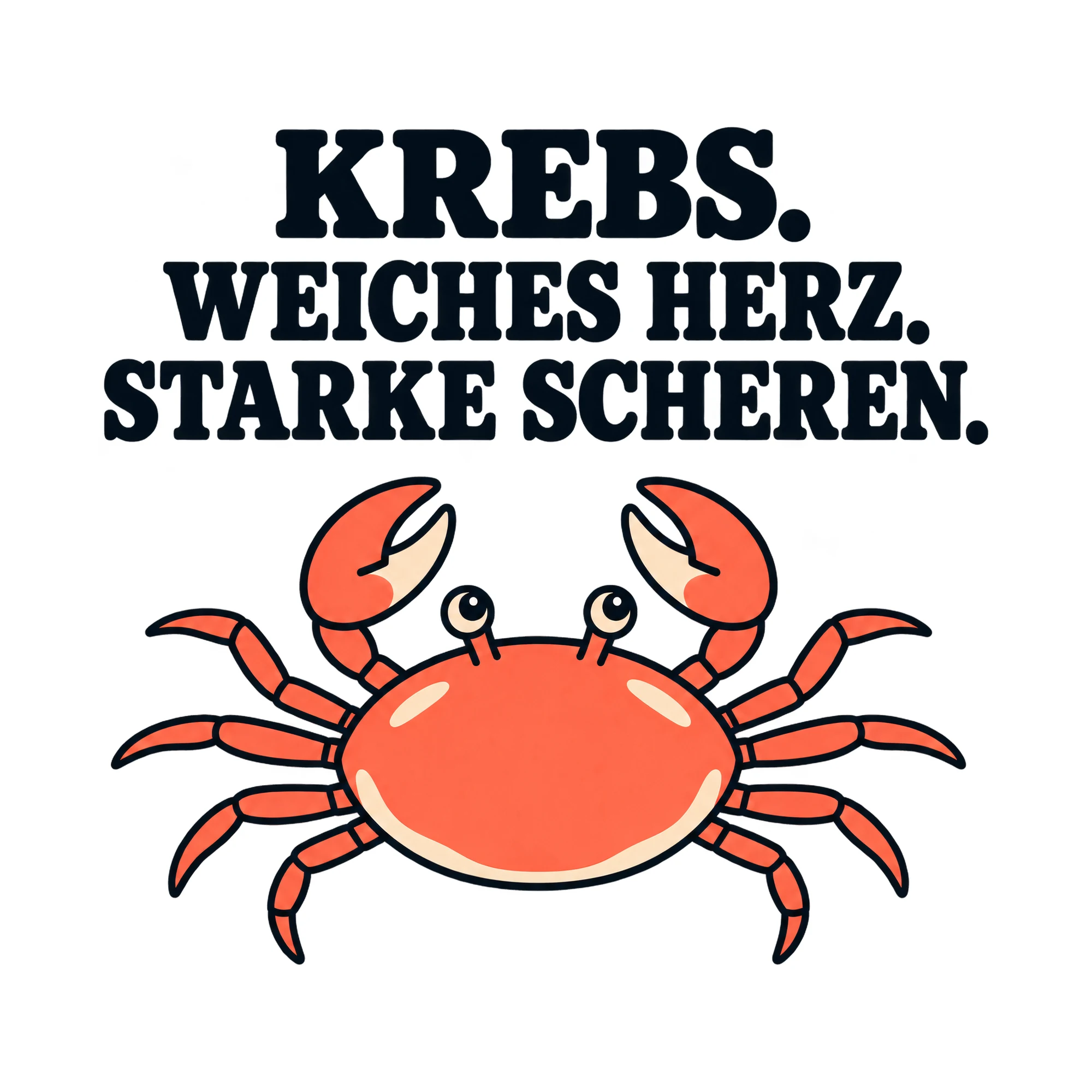 Bügelbild KREBS. WEICHES HERZ. STARKE SCHEREN. als Grafik auf weißem Hintergrund (BB021494)