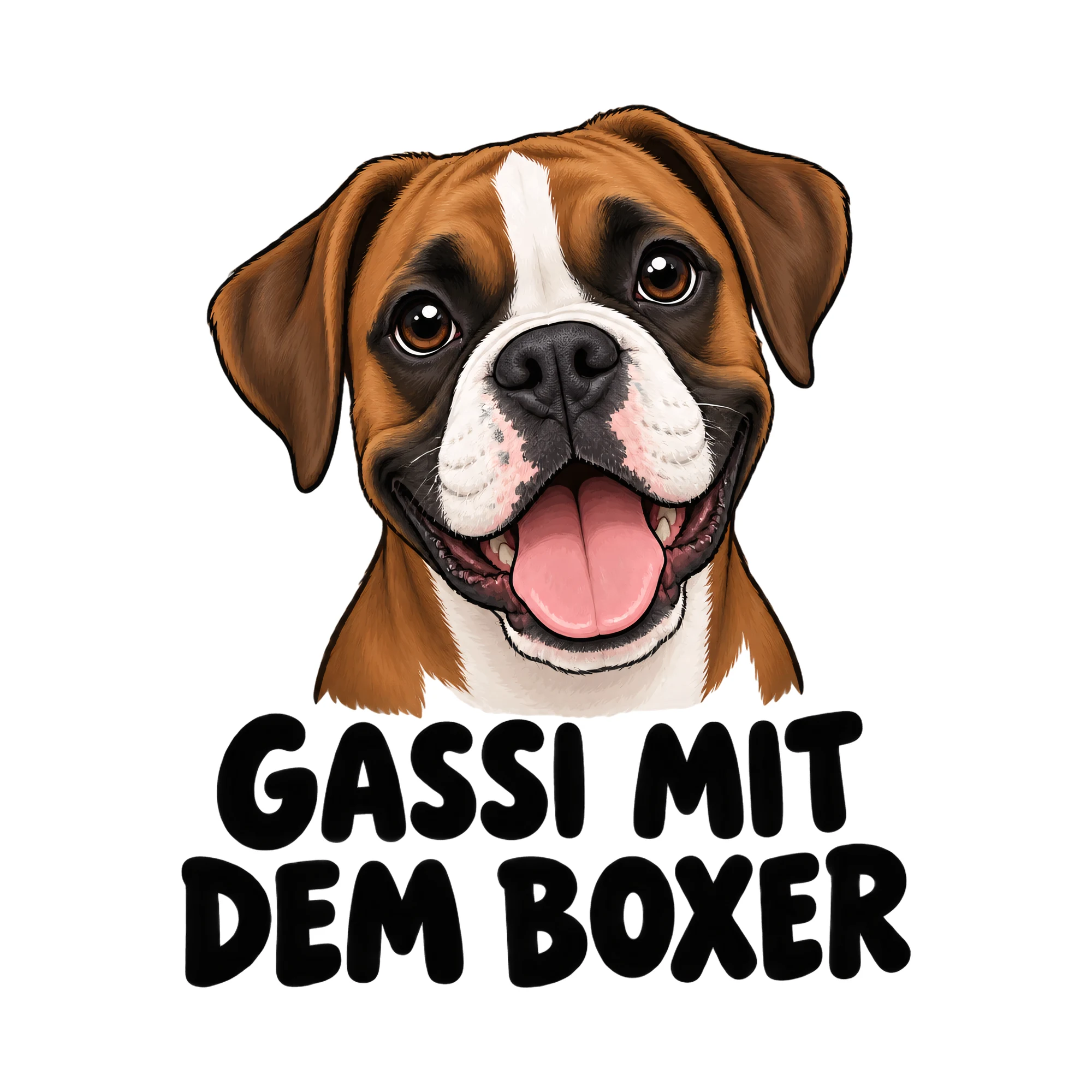 Bügelbild Gassi mit dem Boxer, Tiere Shirt Spruch als Grafik auf weißem Hintergrund (BB017198)