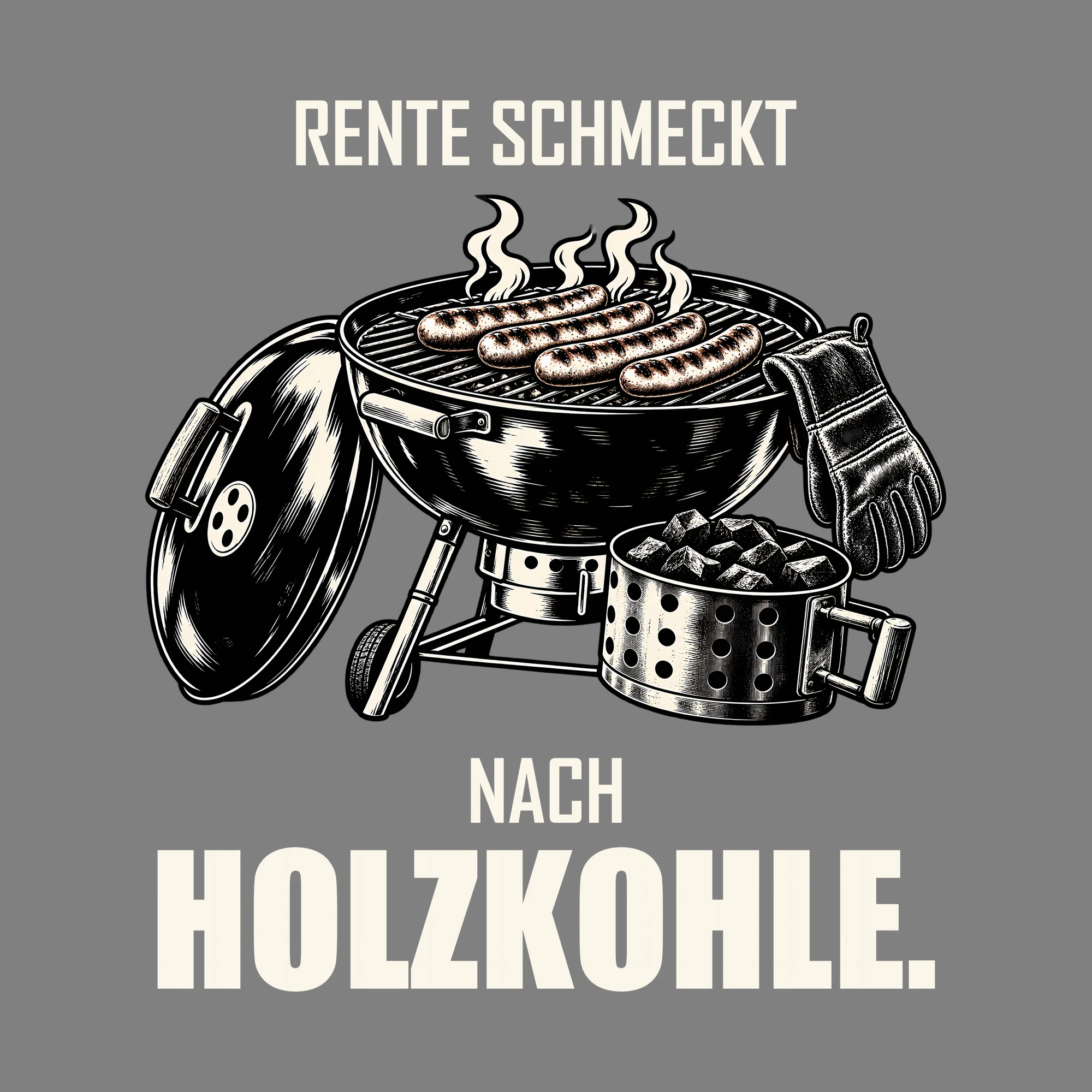 Bügelbild RENTE SCHMECKT NACH HOLZKOHLE. als Grafik auf dunklem Hintergrund (BB011504)