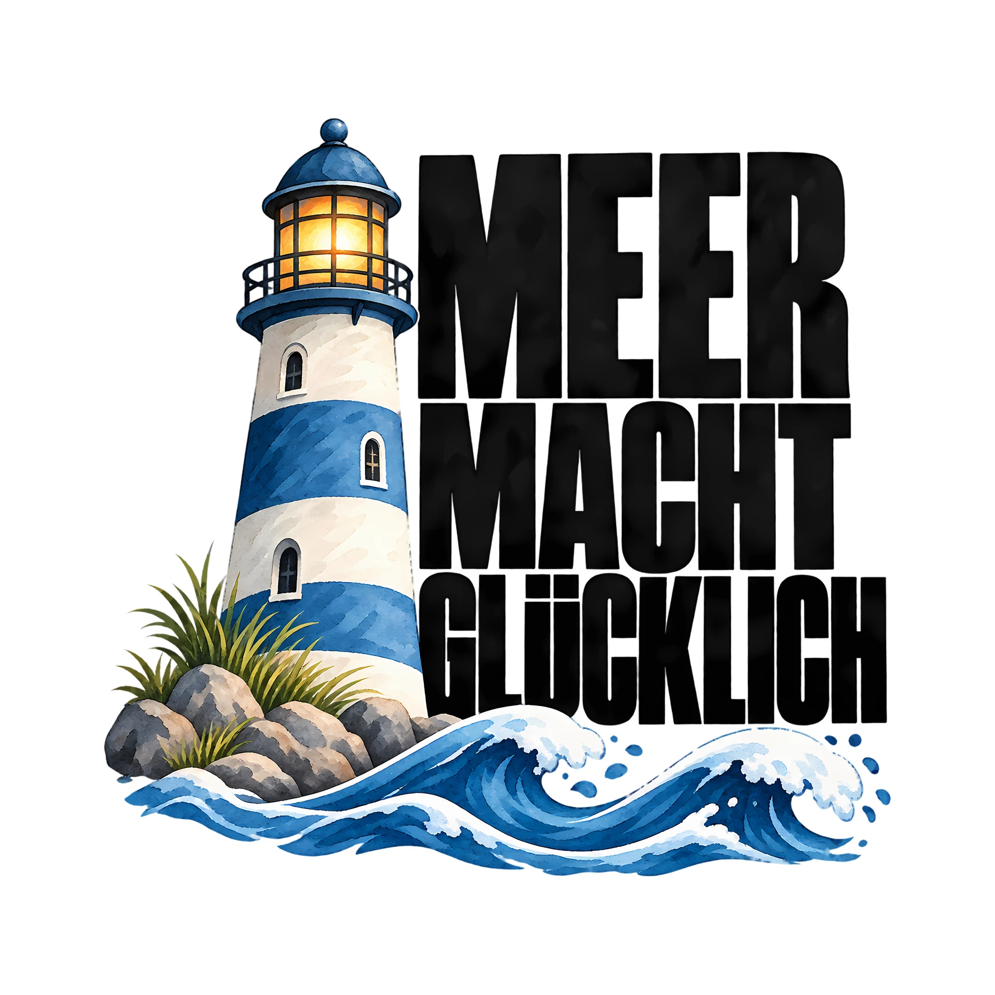 Bügelbild Meer macht glücklich als Grafik auf weißem Hintergrund (BB013215)