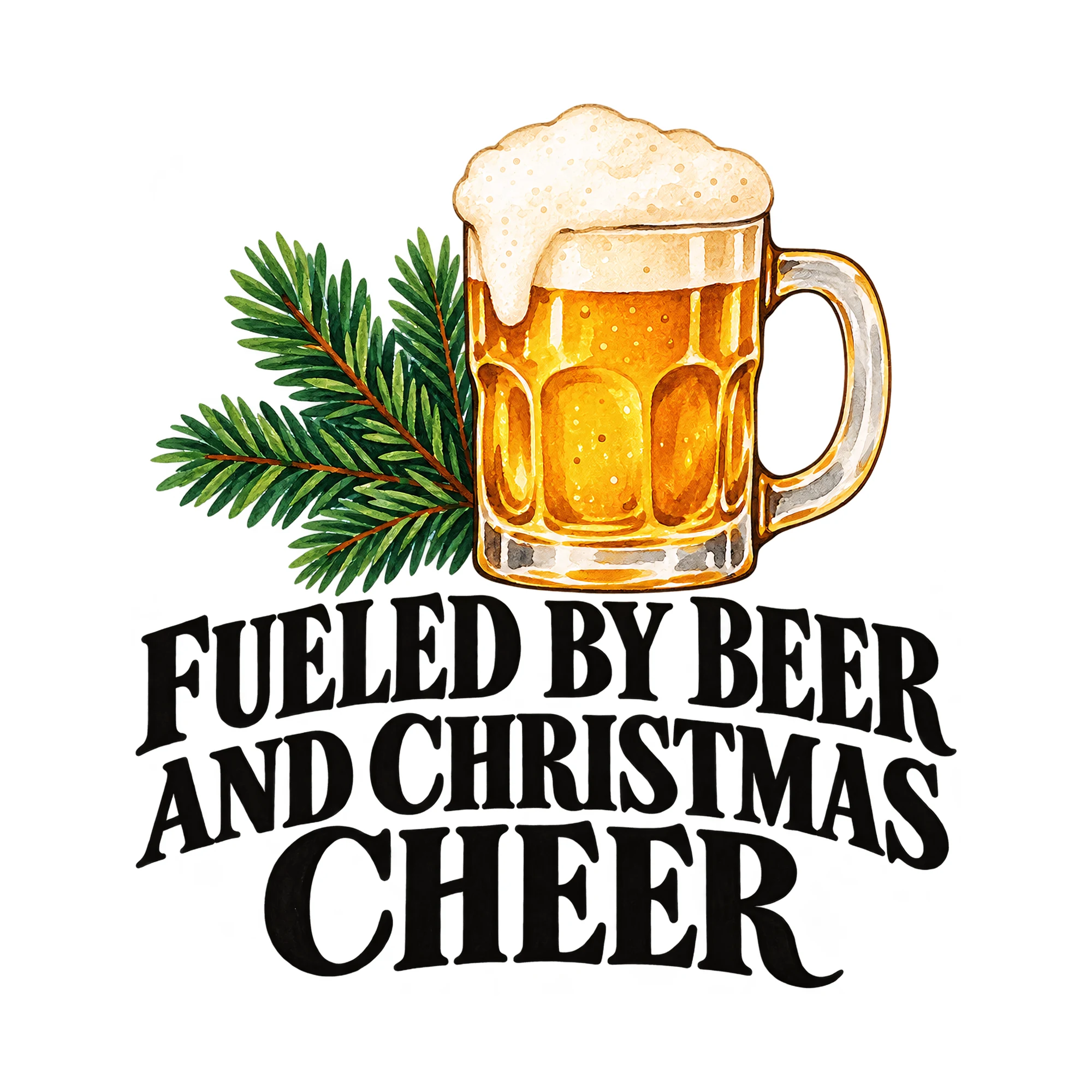 Bügelbild Fueled By Beer And Christmas Cheer, Party Shirt Spruch als Grafik auf weißem Hintergrund (BB015003)