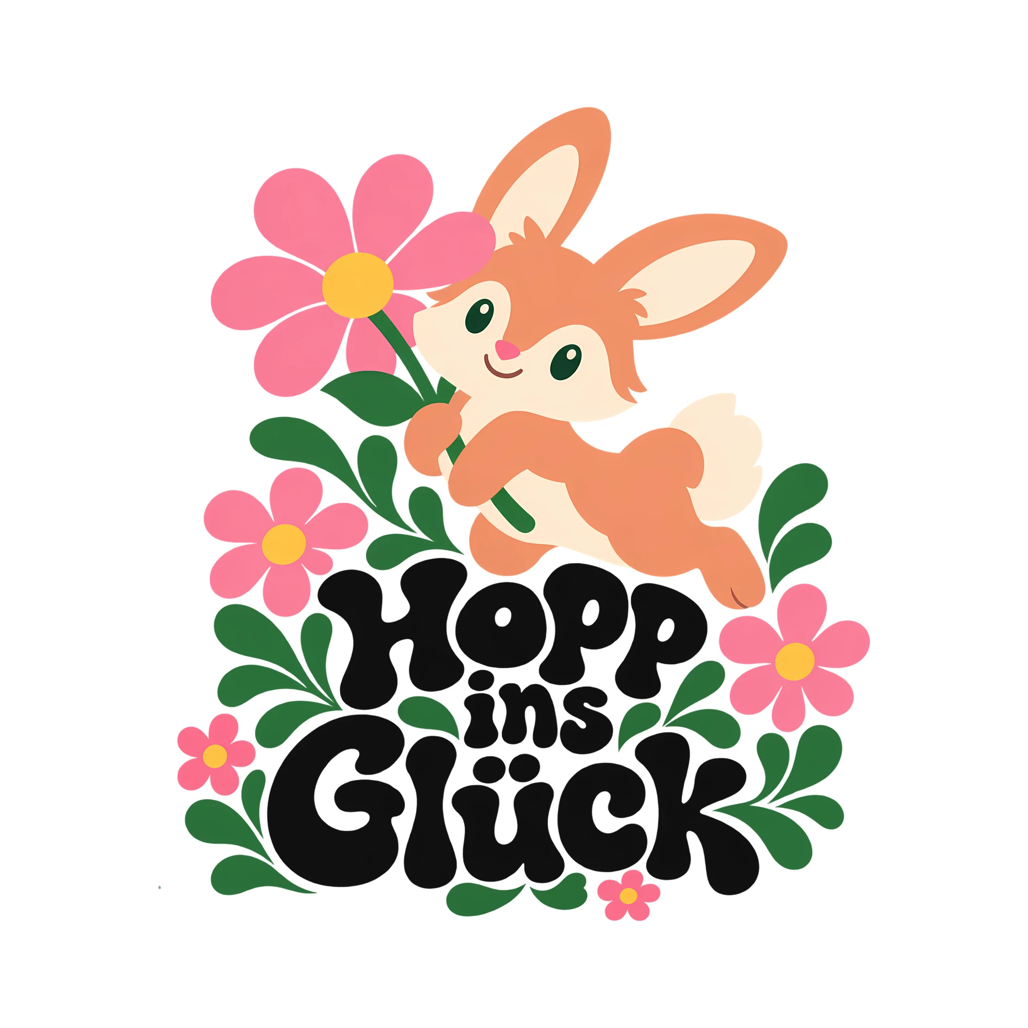 Bügelbild Hopp ins Glück als Grafik auf weißem Hintergrund (BB013340)