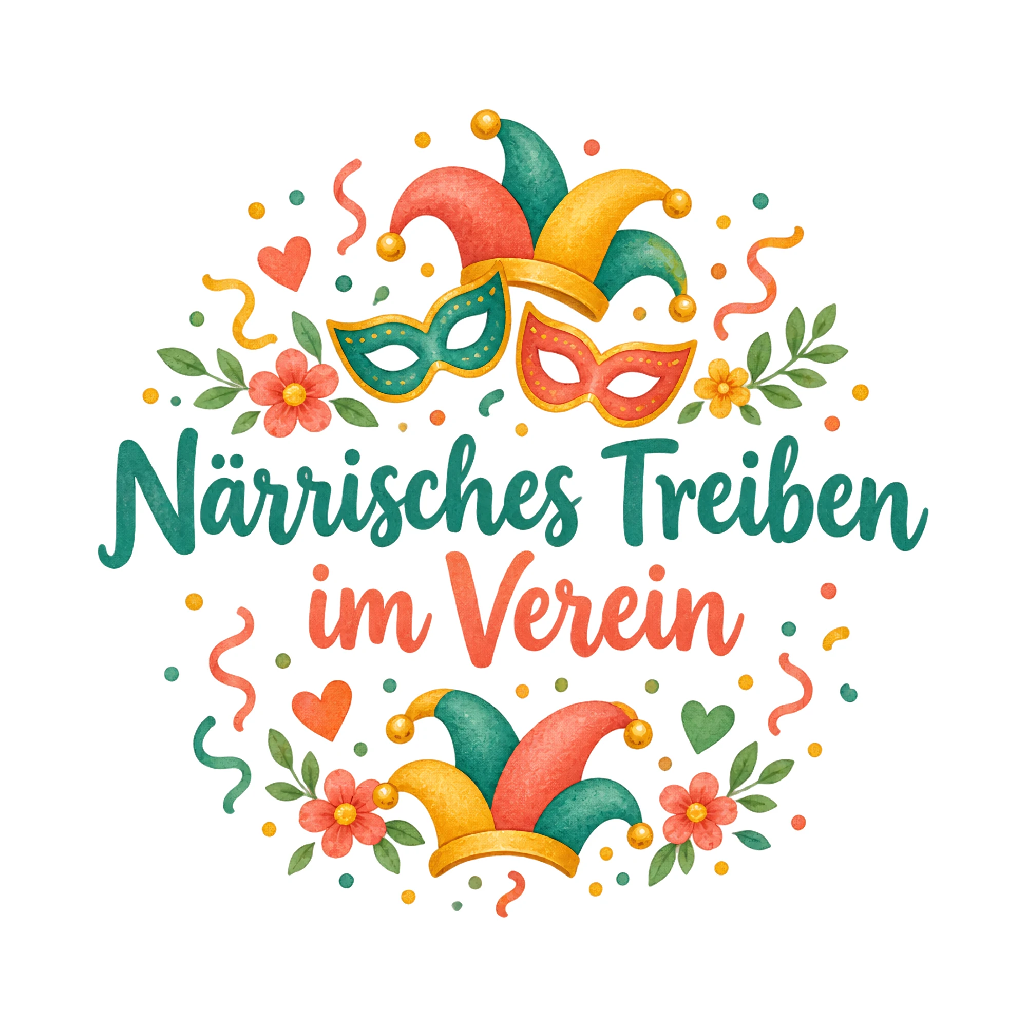 Bügelbild Närrisches Treiben im Verein, Vereine Shirt Spruch als Grafik auf weißem Hintergrund (BB020461)