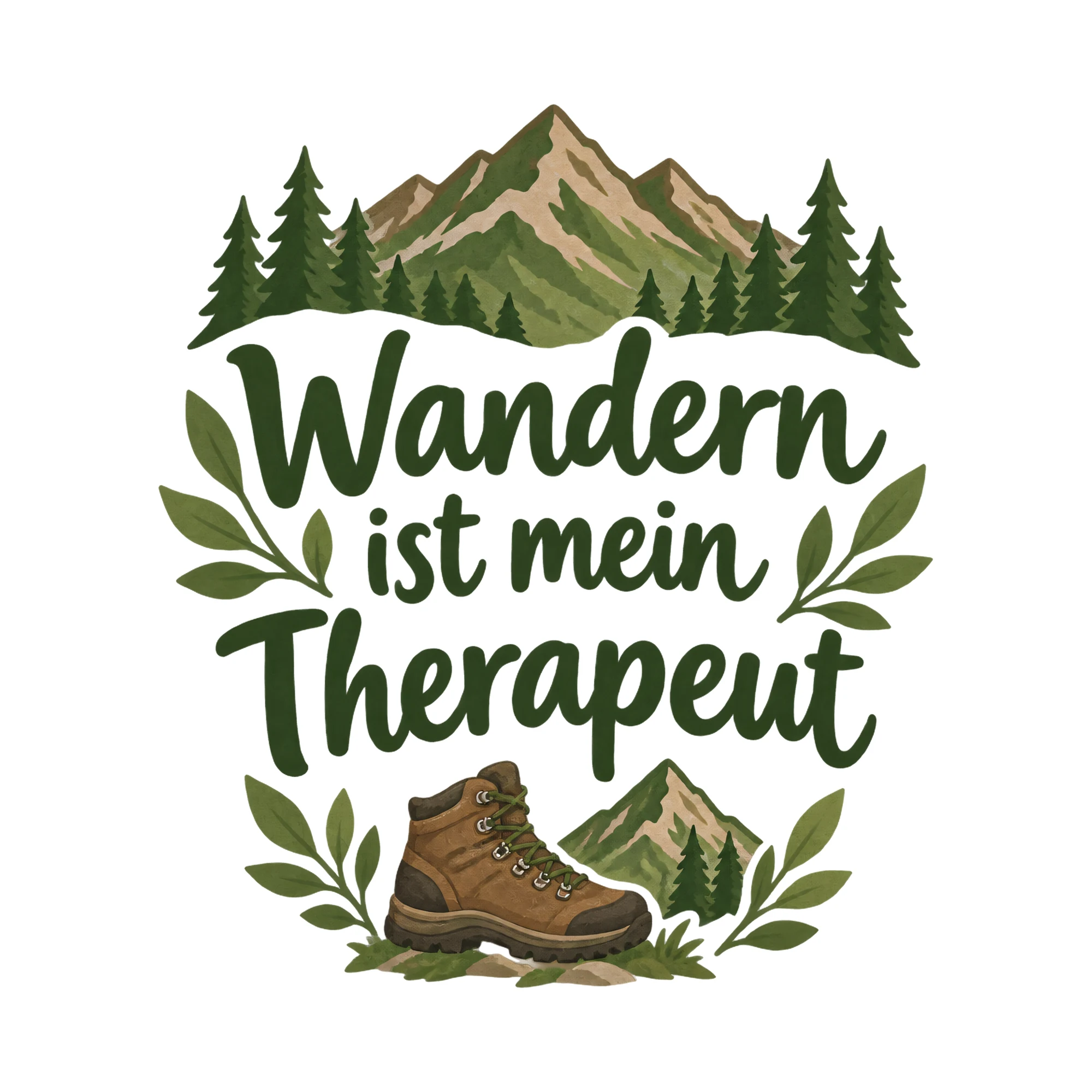 Bügelbild Wandern ist mein therapeut als Grafik auf weißem Hintergrund (BB016460)