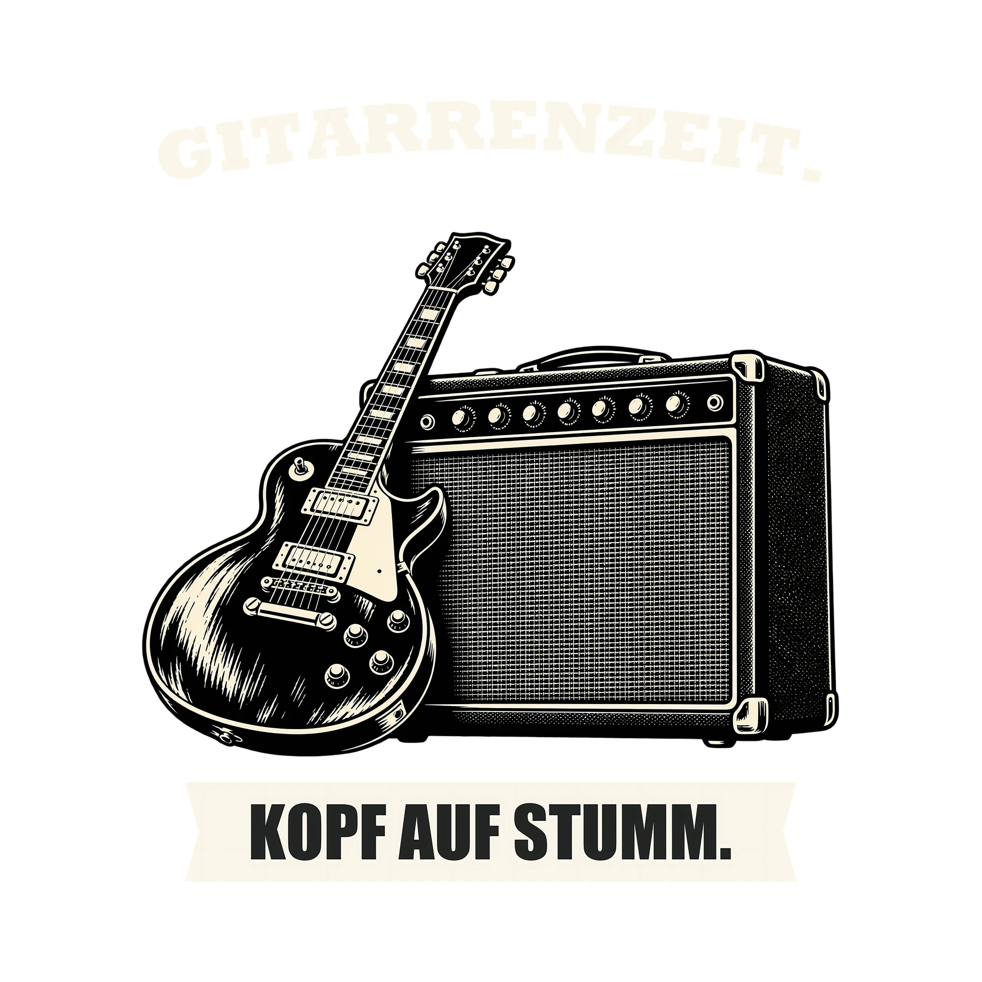 Bügelbild GITARRENZEIT. KOPF AUF STUMM. als Grafik auf weißem Hintergrund (BB012789)