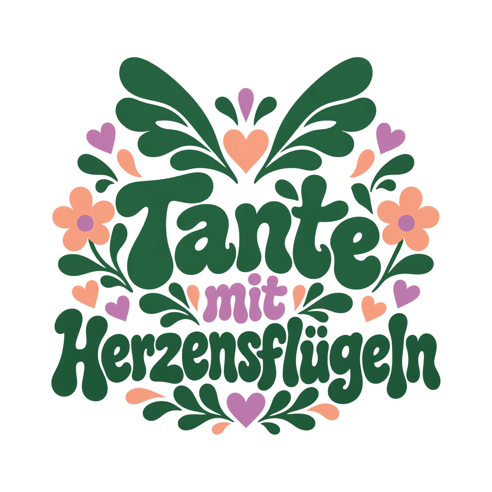 Bügelbild Tante mit Herzensflügeln als Grafik auf weißem Hintergrund (BB013587)