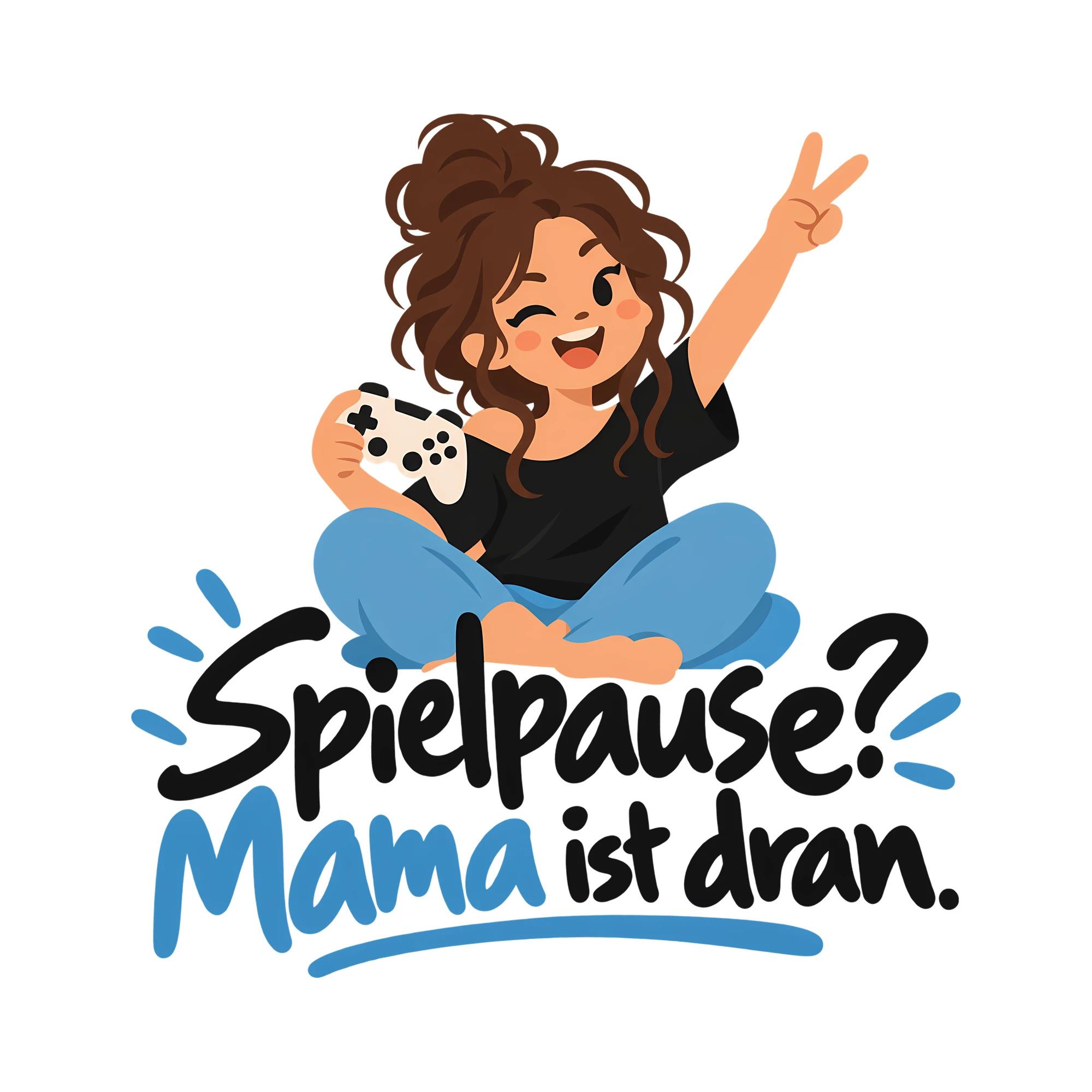 Bügelbild Spielpause? Mama ist dran. als Grafik auf weißem Hintergrund (BB012378)